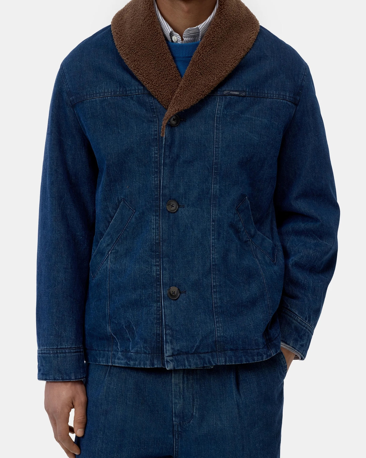 Closed Men's Jacket w/Shawl Collar - Mid Blue Outerwear - Sloane Boutique