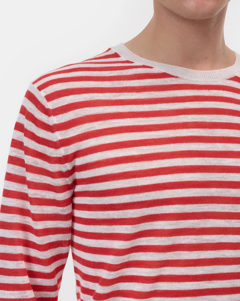 CLOSED Men's Striped Crewneck Sweater - Laser Red Men's Tops - Sloane Boutique