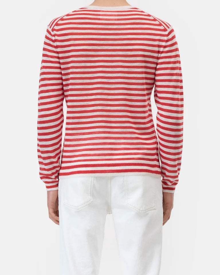 CLOSED Men's Striped Crewneck Sweater - Laser Red Men's Tops - Sloane Boutique