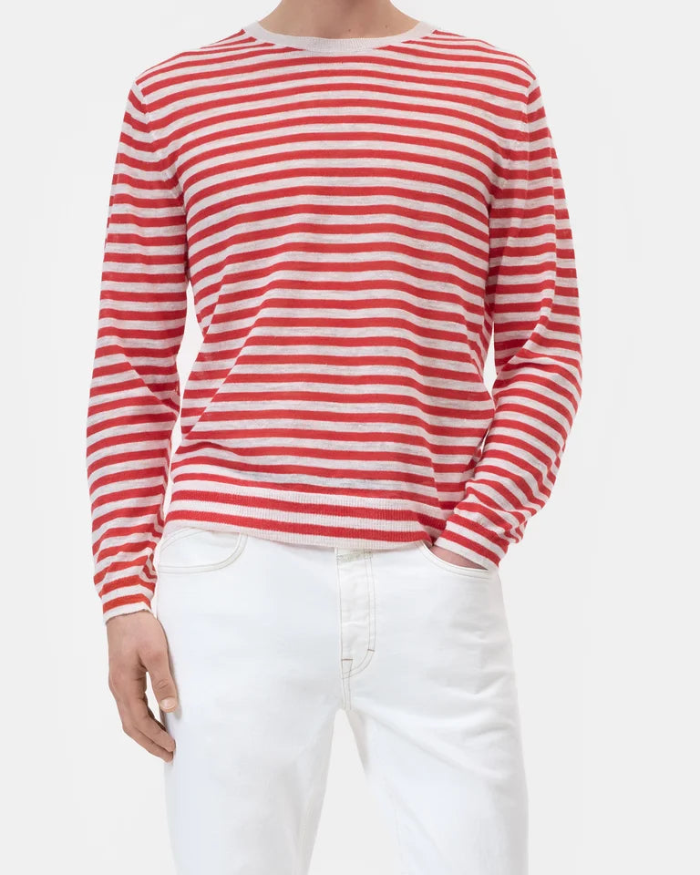 CLOSED Men's Striped Crewneck Sweater - Laser Red Men's Tops - Sloane Boutique