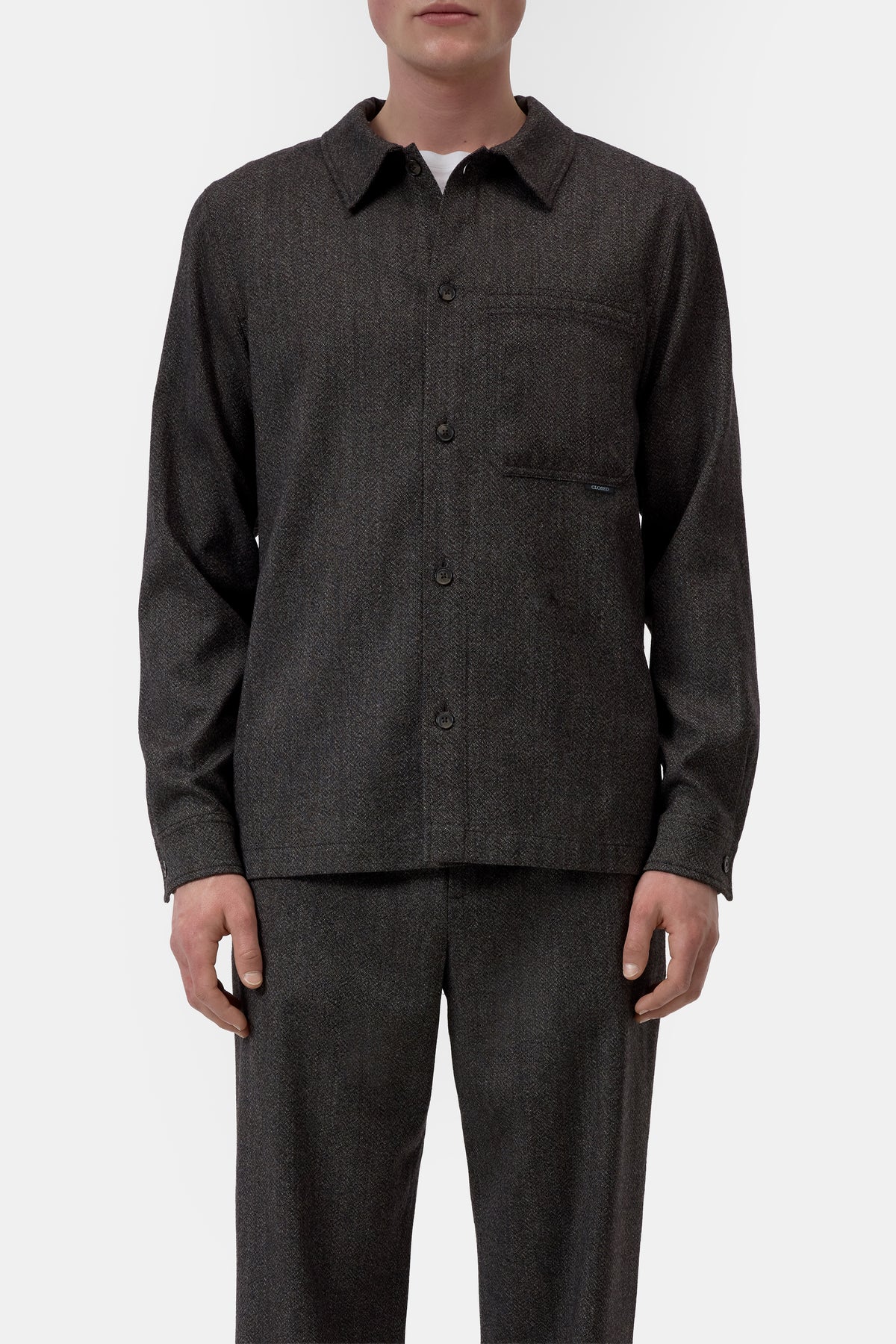 Closed Men's Wool Shirt - Espresso Brown Men's Tops - Sloane Boutique