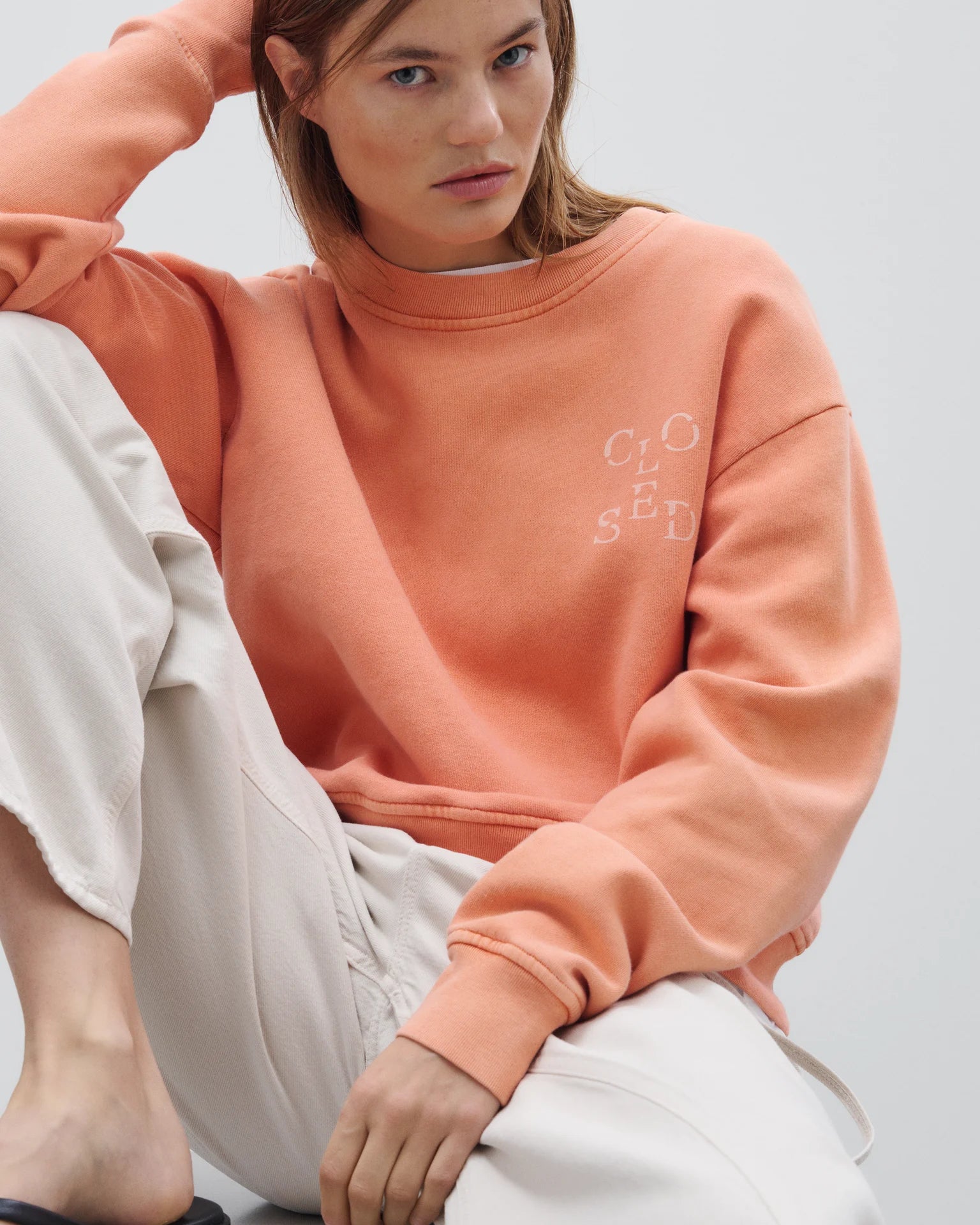 Closed Printed Sweatshirt - Pumpkin Orange sale tops - Sloane Boutique