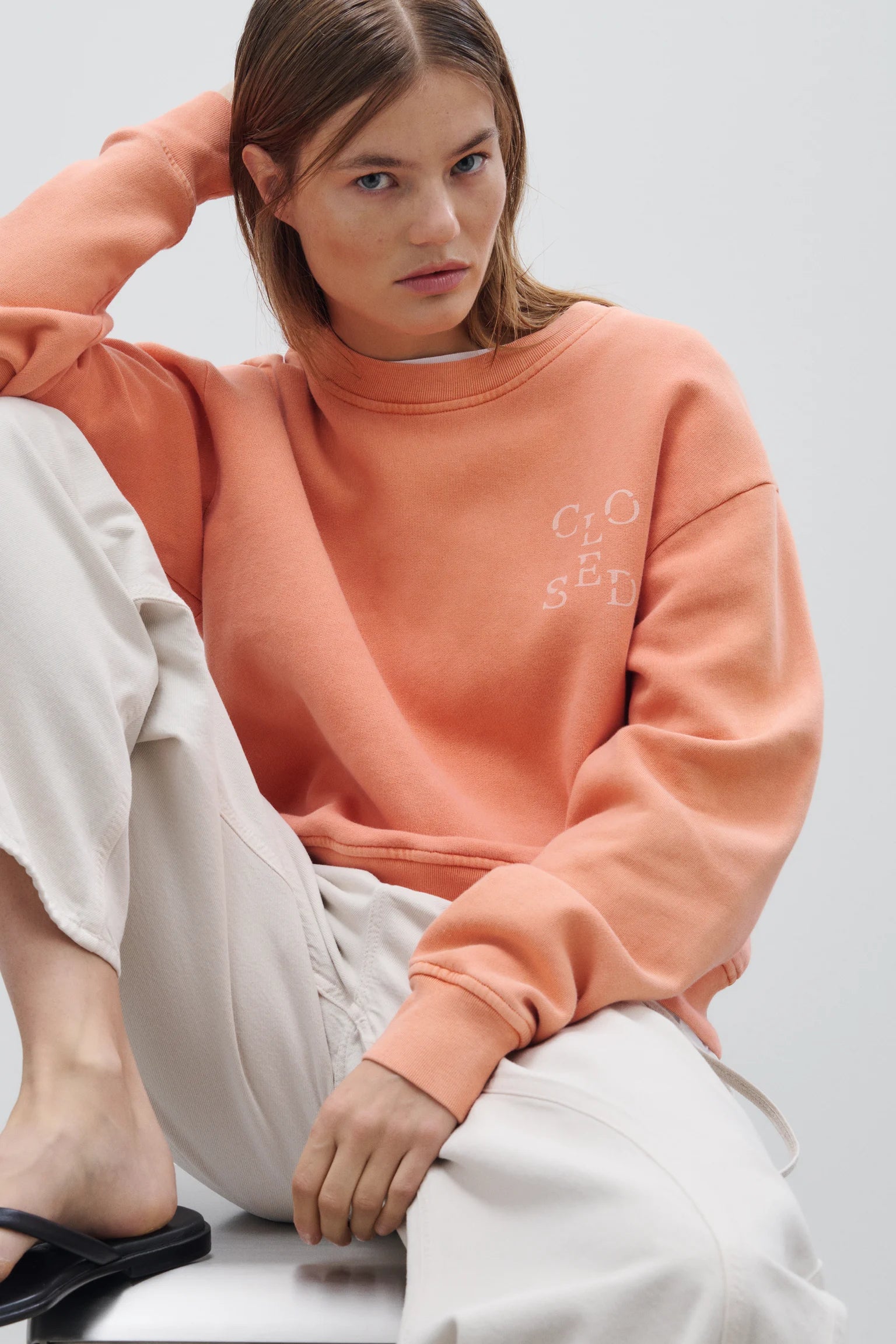 Closed Printed Sweatshirt - Pumpkin Orange sale tops - Sloane Boutique