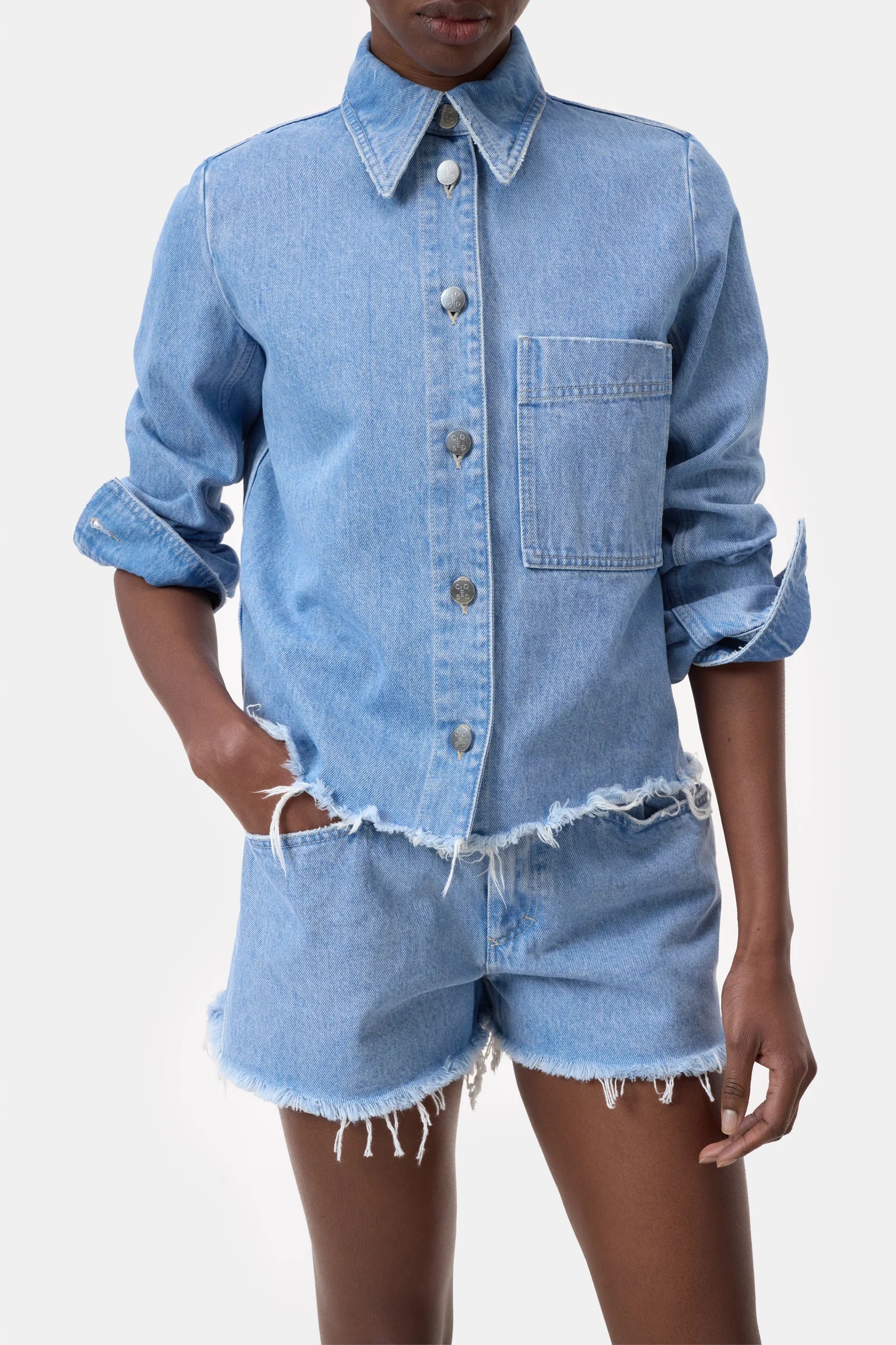 Closed Short Shirt Jacket - Light Blue sale outerwear - Sloane Boutique