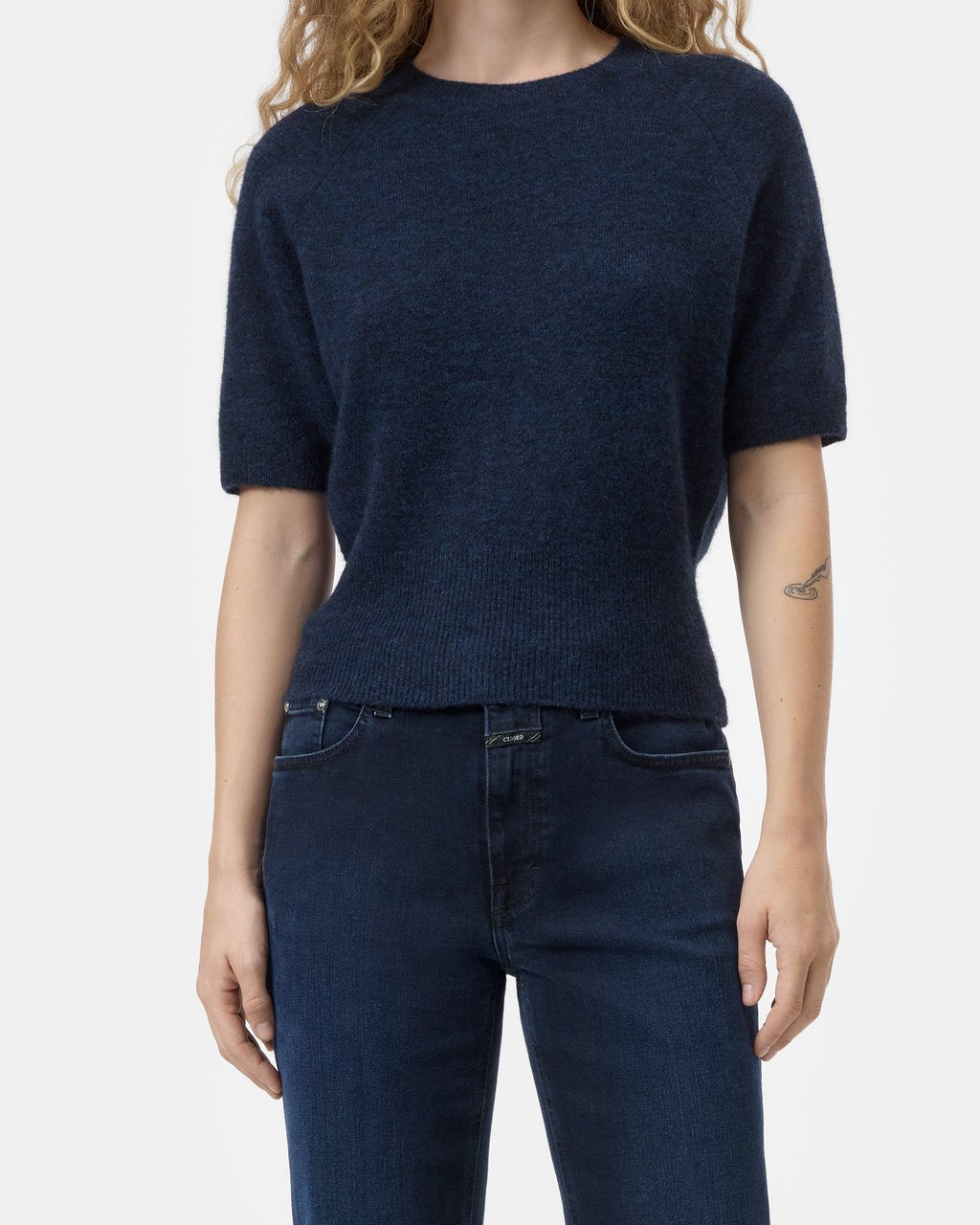 Closed Short Sleeve Crewneck Sweater - Dark Night Women's Tops - Sloane Boutique