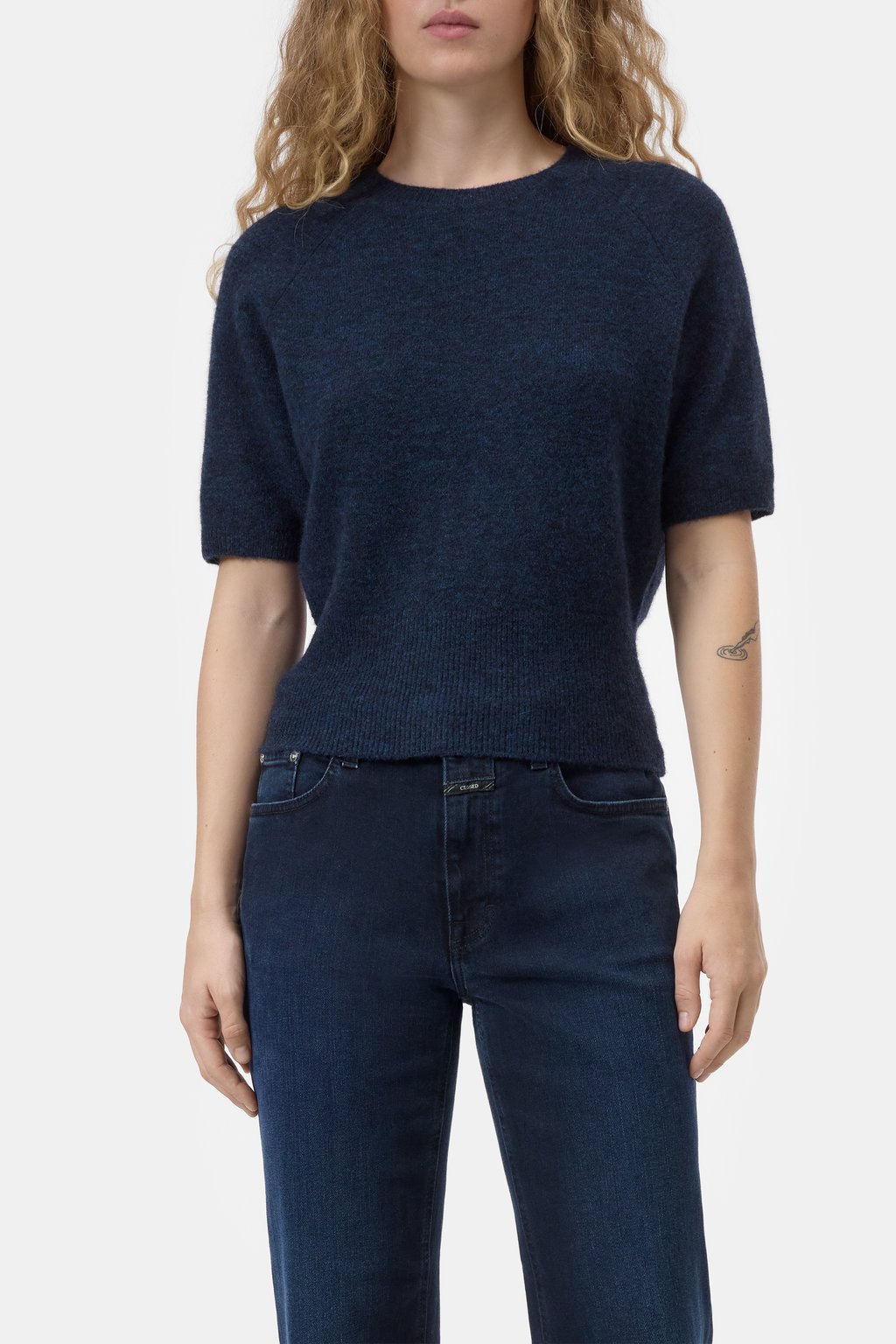 Closed Short Sleeve Crewneck Sweater - Dark Night Women's Tops - Sloane Boutique