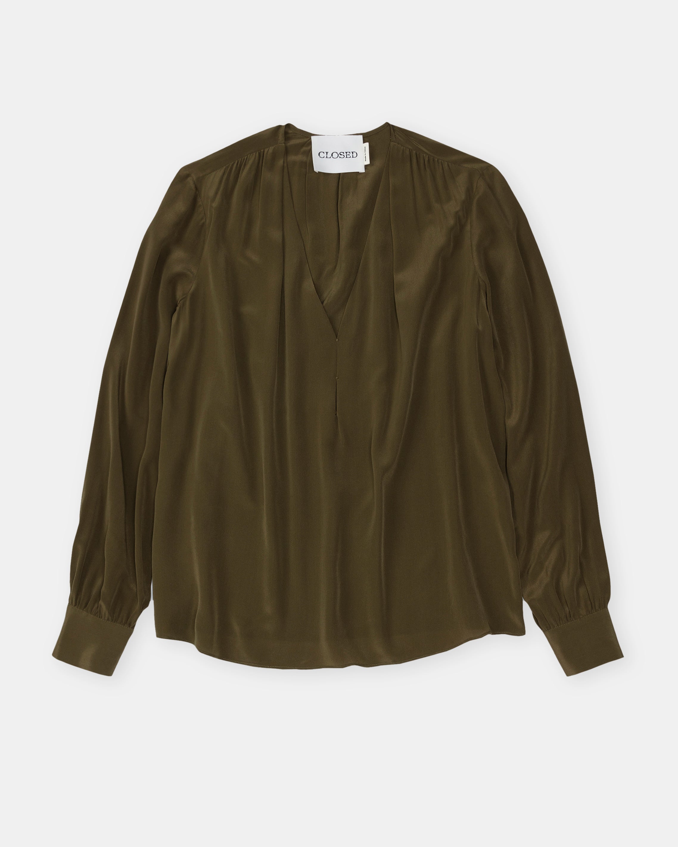 Closed V-Neck Blouse- Clover Green Women's Tops - Sloane Boutique