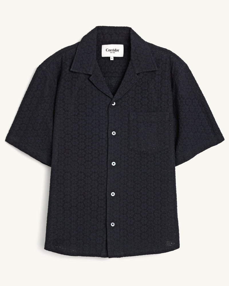 Corridor Floral Eyelet Short Sleeve - Black Men's Tops - Sloane Boutique