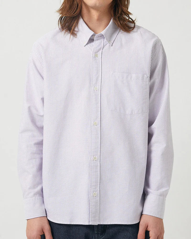 Corridor Men's Stripe Oxford Long Sleeve - Purple Men's Tops - Sloane Boutique
