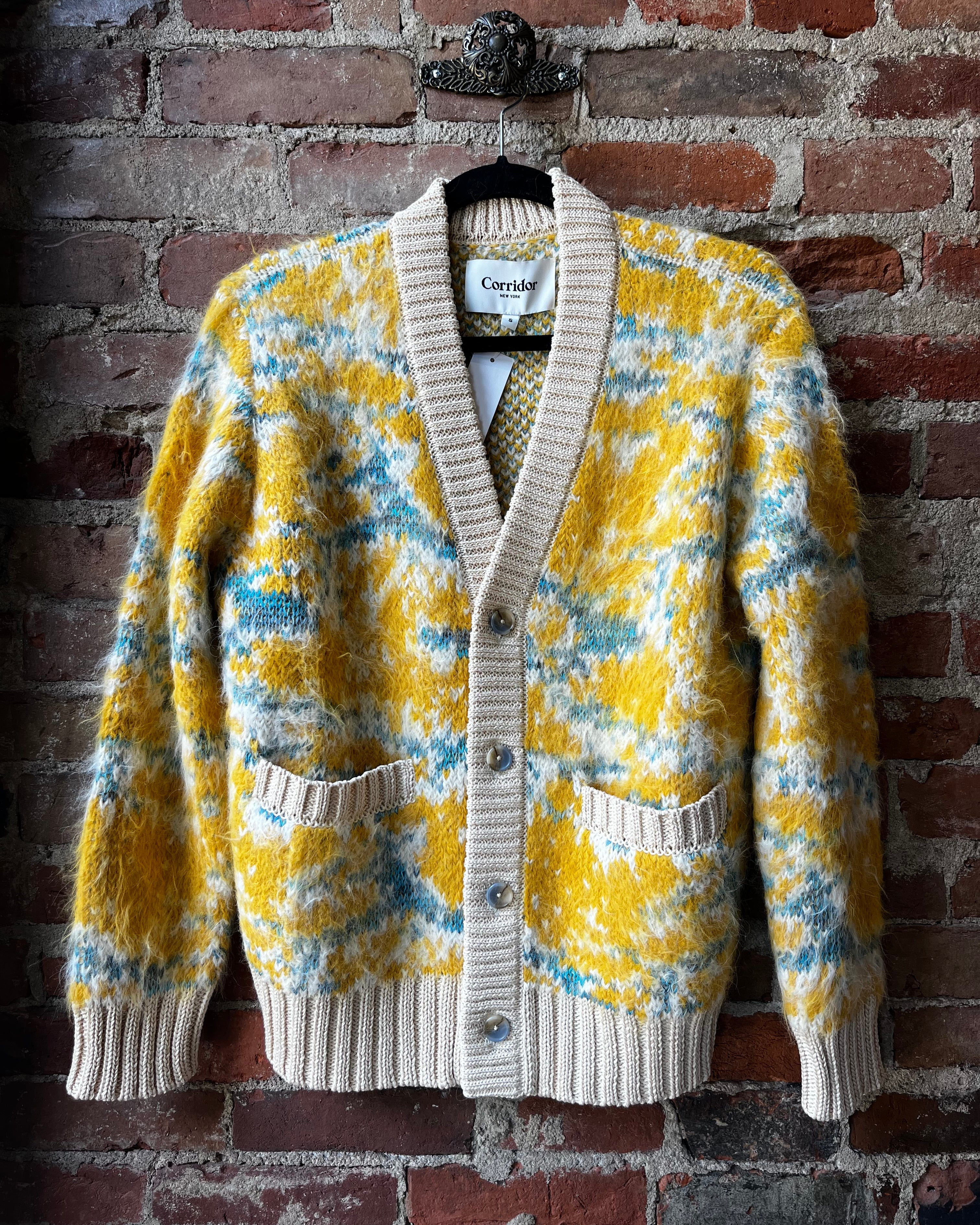 Corridor Mohair Camo Cardigan - Yellow Men's Tops - Sloane Boutique