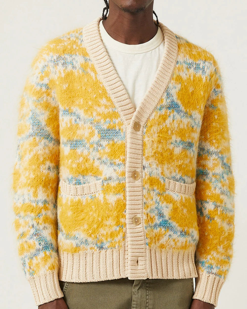 Corridor Mohair Camo Cardigan - Yellow Men's Tops - Sloane Boutique