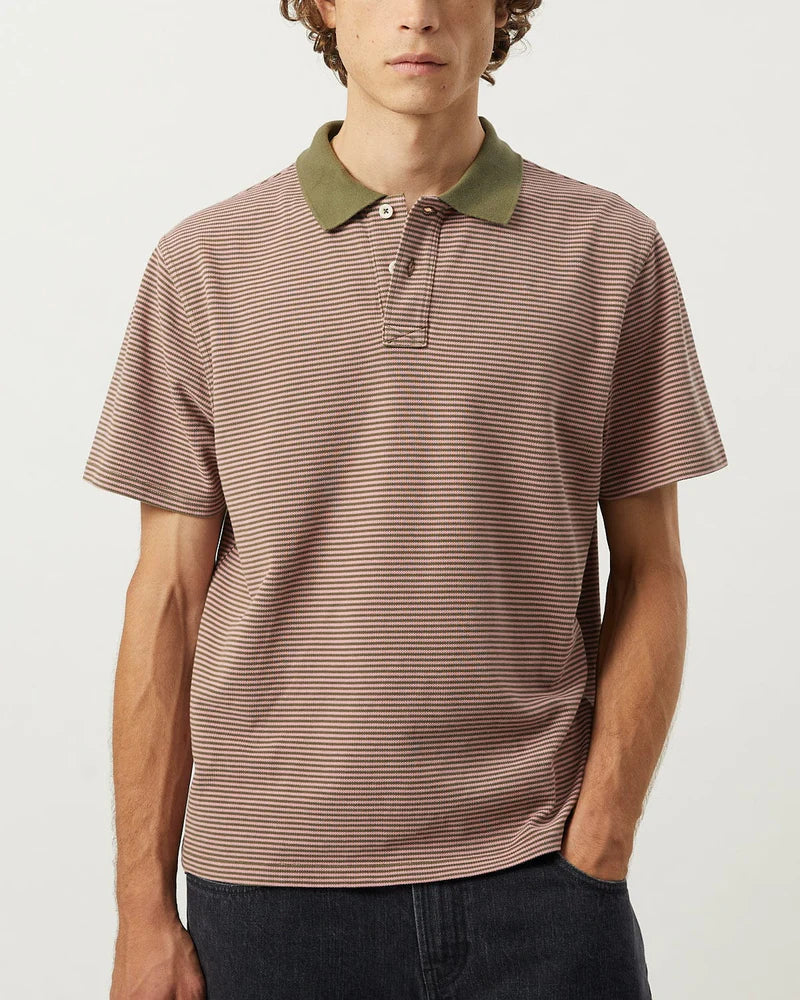 Corridor Stripe Pique Polo - Pink Men's Tops - Sloane Boutique