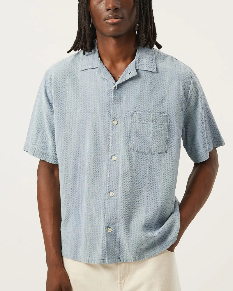 Corridor Striped Seersucker SS - Indigo Men's Tops - Sloane Boutique