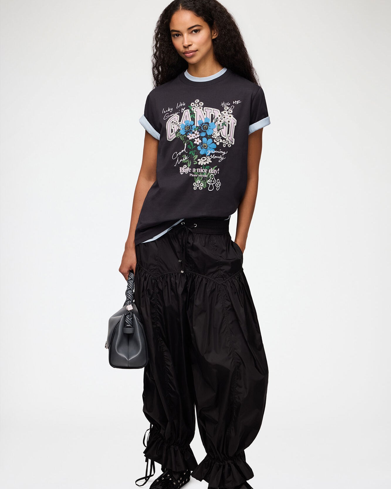 Ganni Basic Cotton Relaxed T-Shirt - Phantom Flower Women's Tops - Sloane Boutique