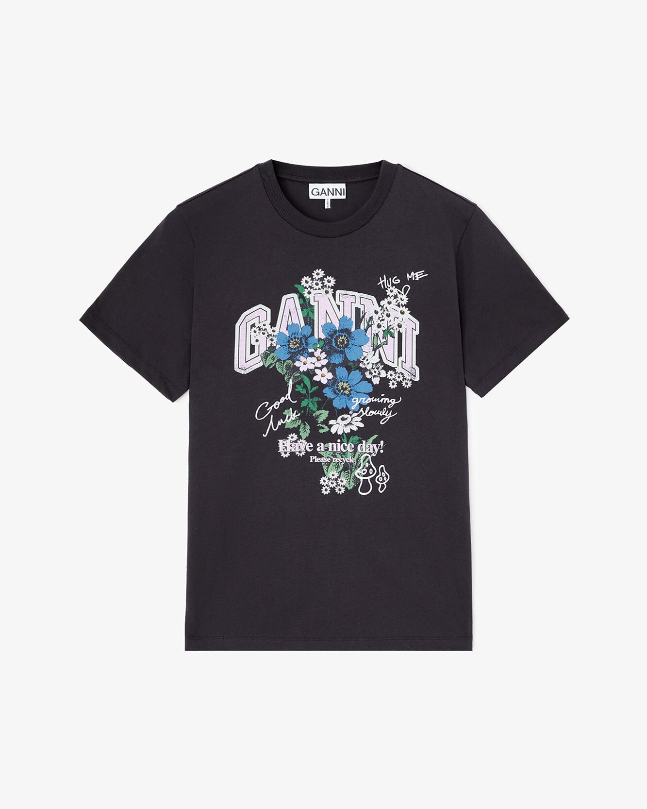 Ganni Basic Cotton Relaxed T-Shirt - Phantom Flower Women's Tops - Sloane Boutique