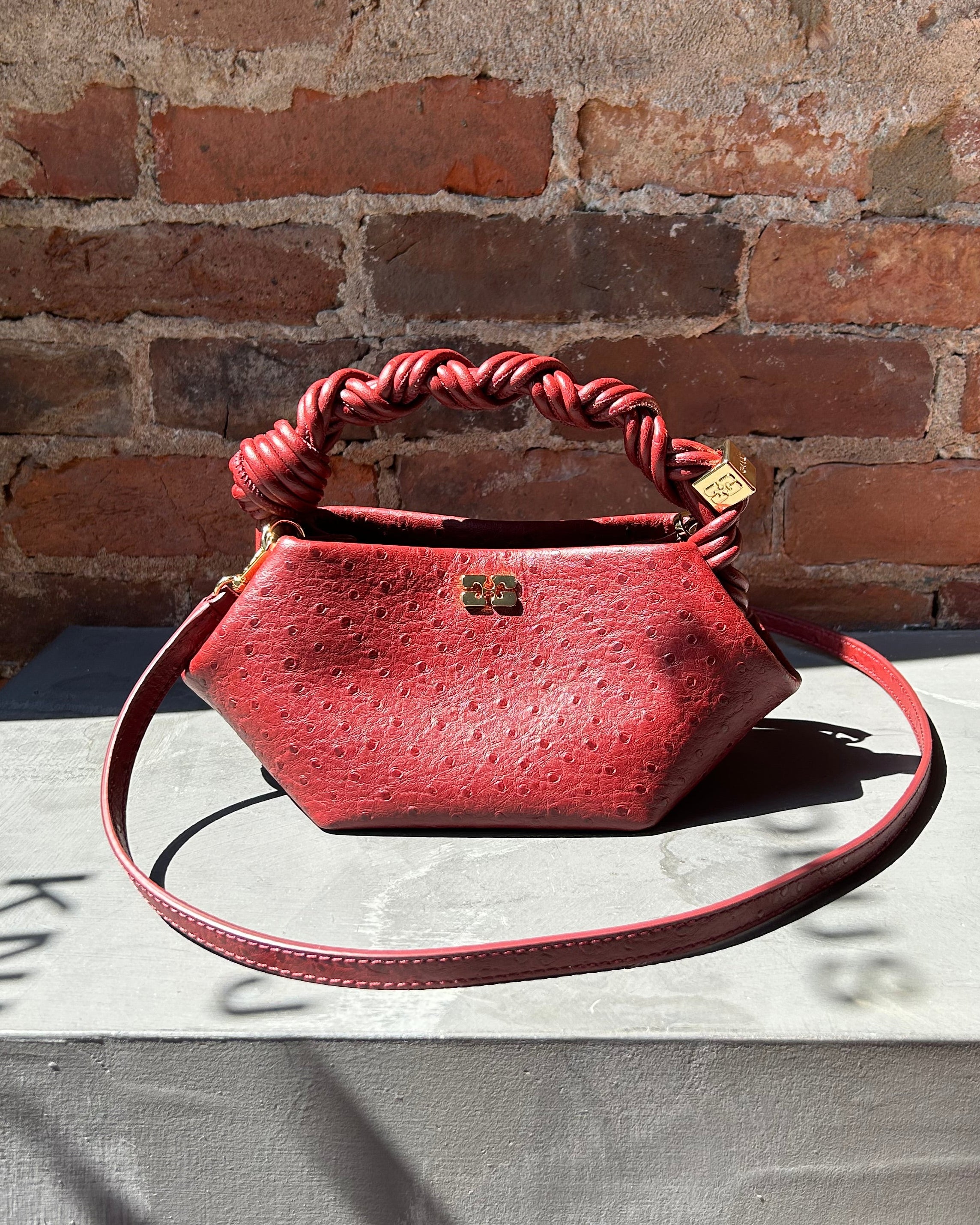 GANNI Bou Mini Ostrich - Brick Red Handbags - Sloane Boutique