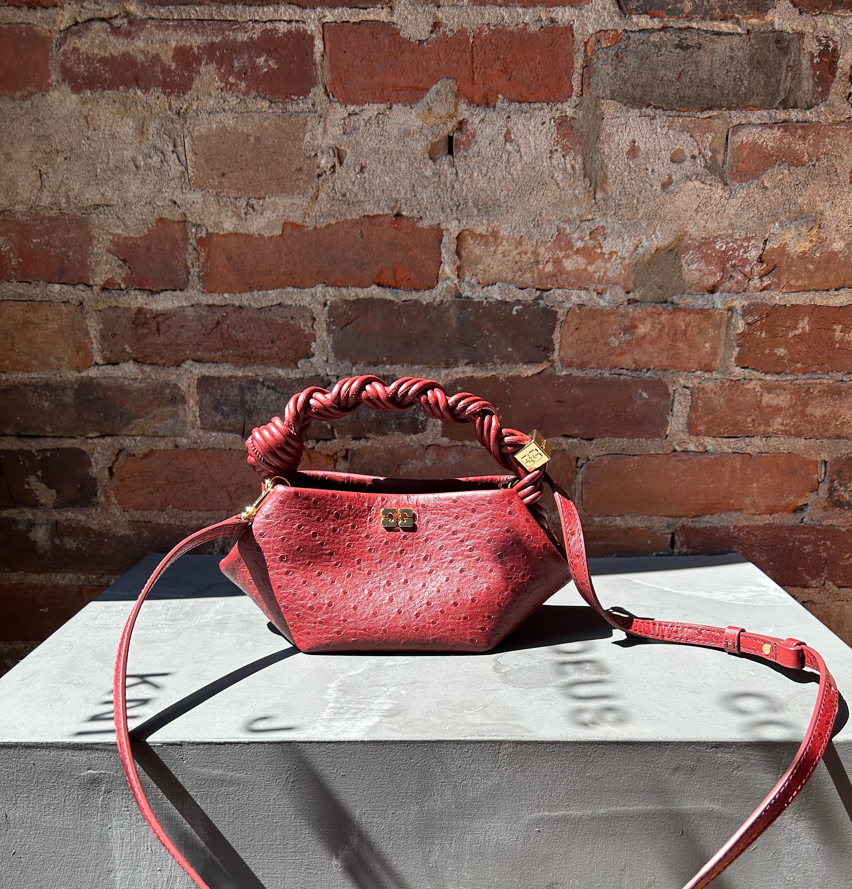 GANNI Bou Mini Ostrich - Brick Red Handbags - Sloane Boutique