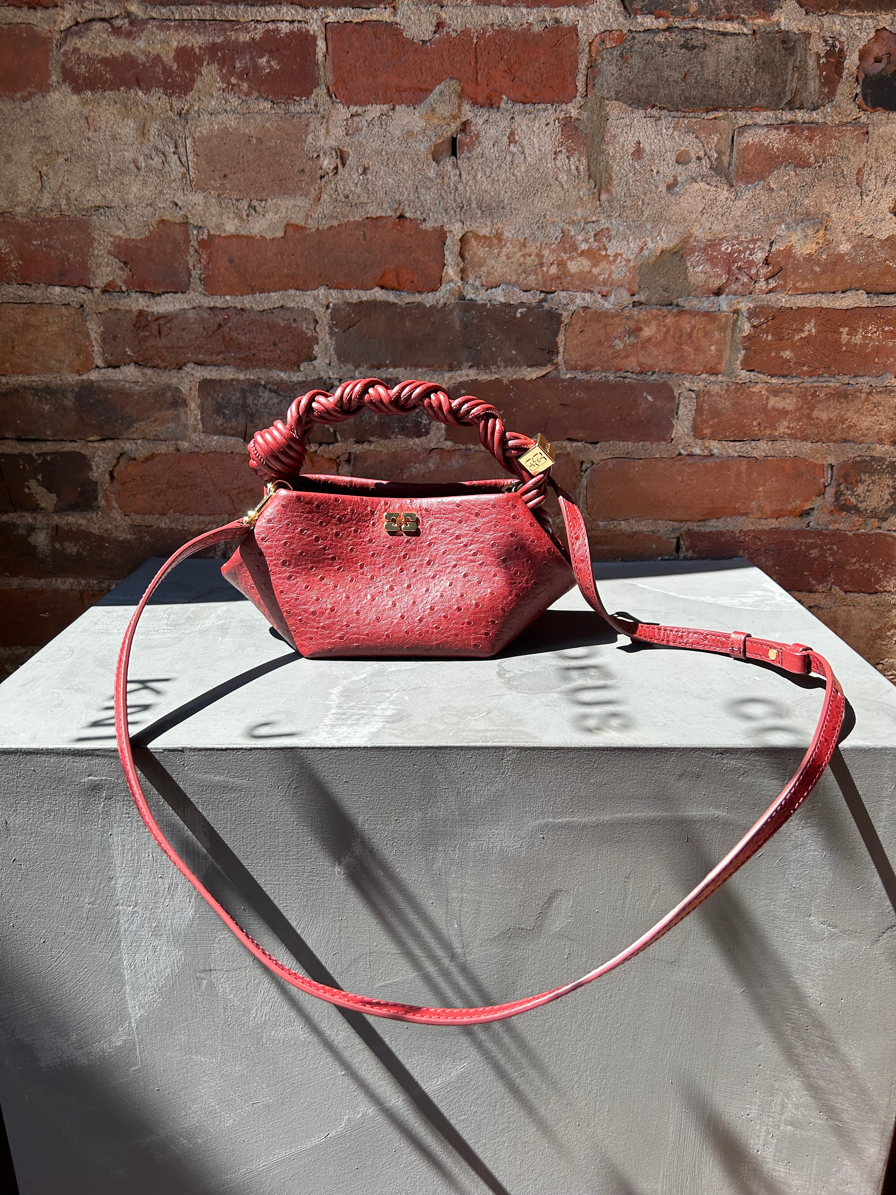 GANNI Bou Mini Ostrich - Brick Red Handbags - Sloane Boutique