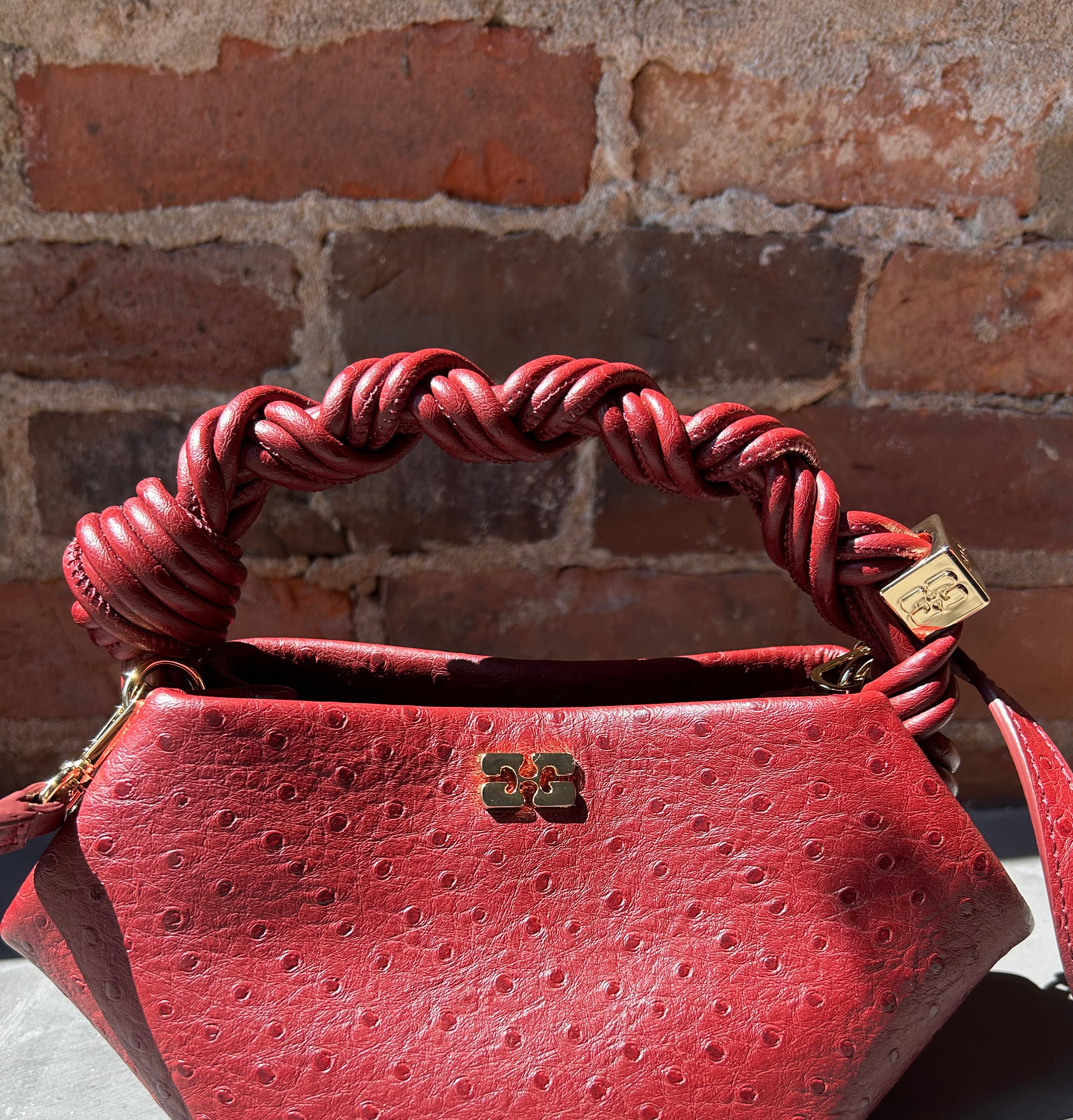 GANNI Bou Mini Ostrich - Brick Red Handbags - Sloane Boutique