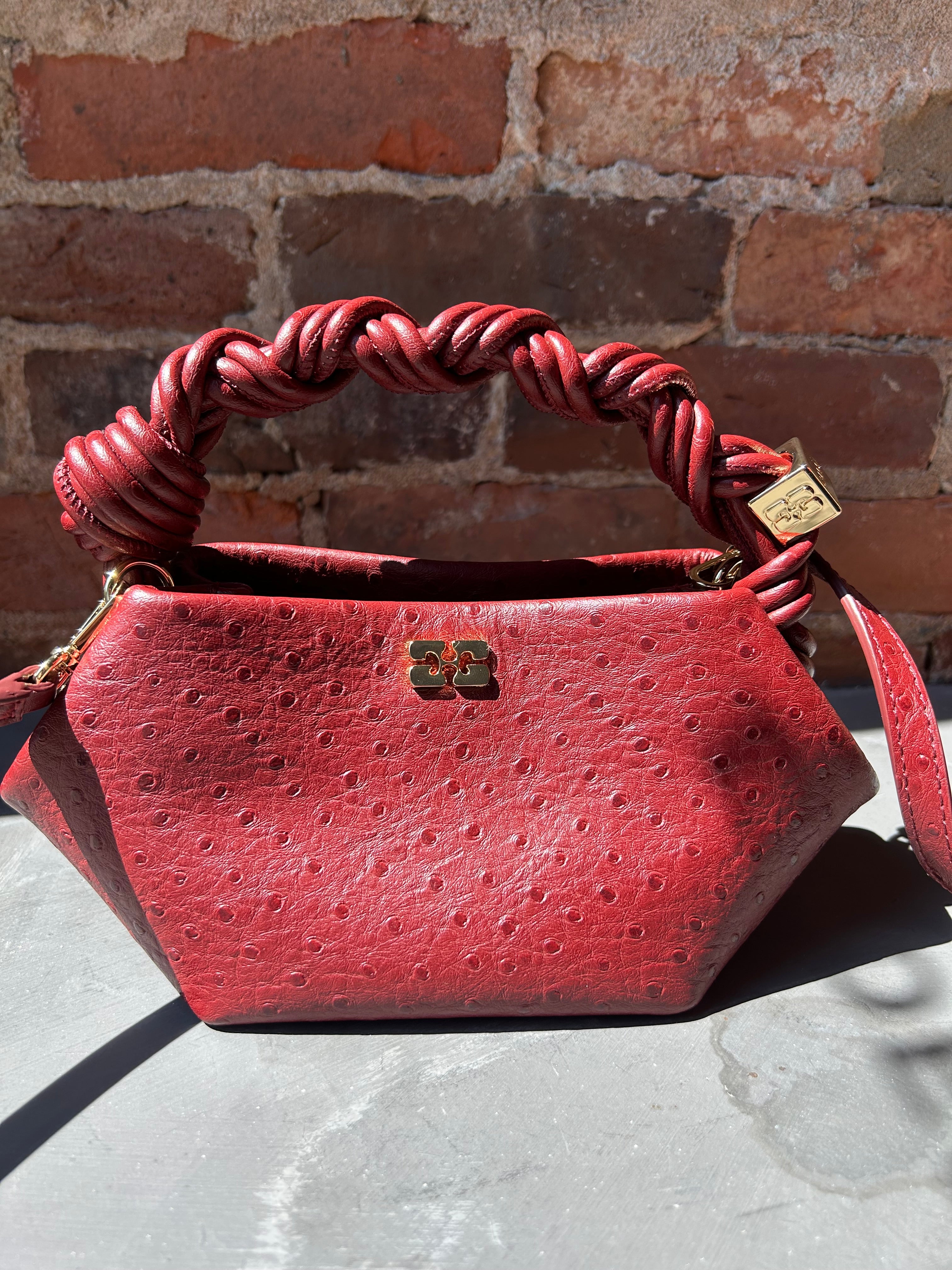 GANNI Bou Mini Ostrich - Brick Red Handbags - Sloane Boutique