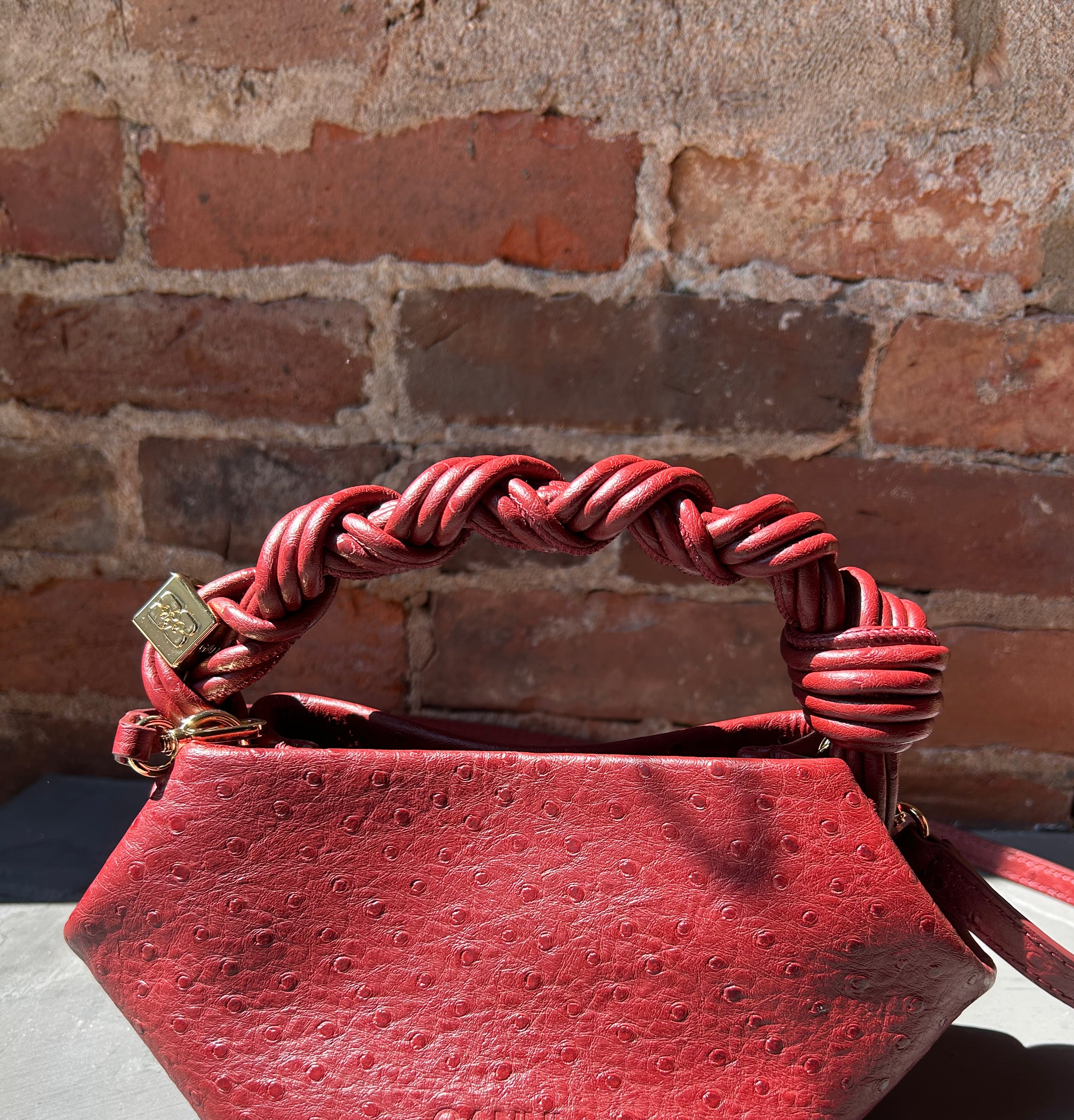 GANNI Bou Mini Ostrich - Brick Red Handbags - Sloane Boutique