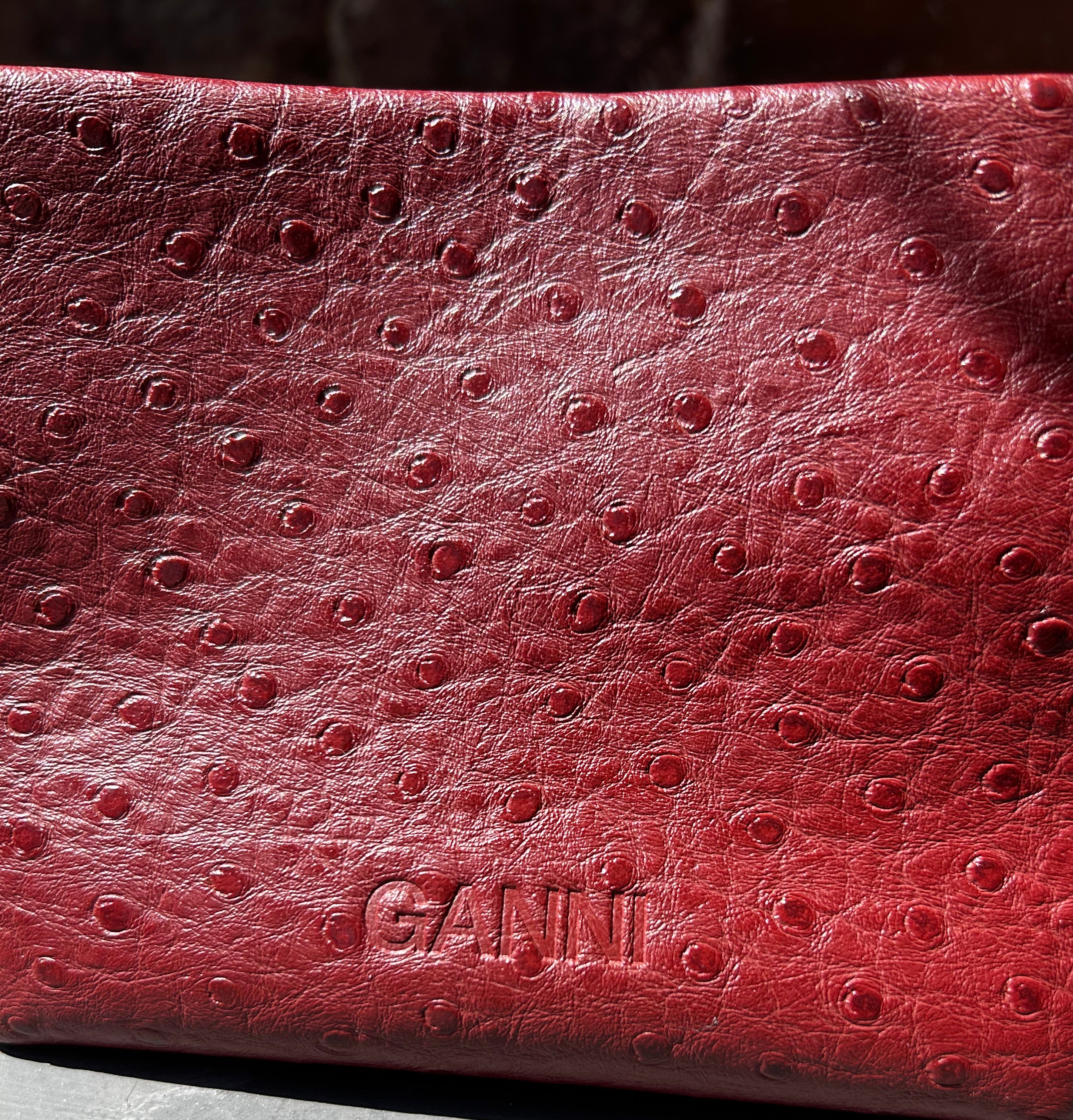 GANNI Bou Mini Ostrich - Brick Red Handbags - Sloane Boutique