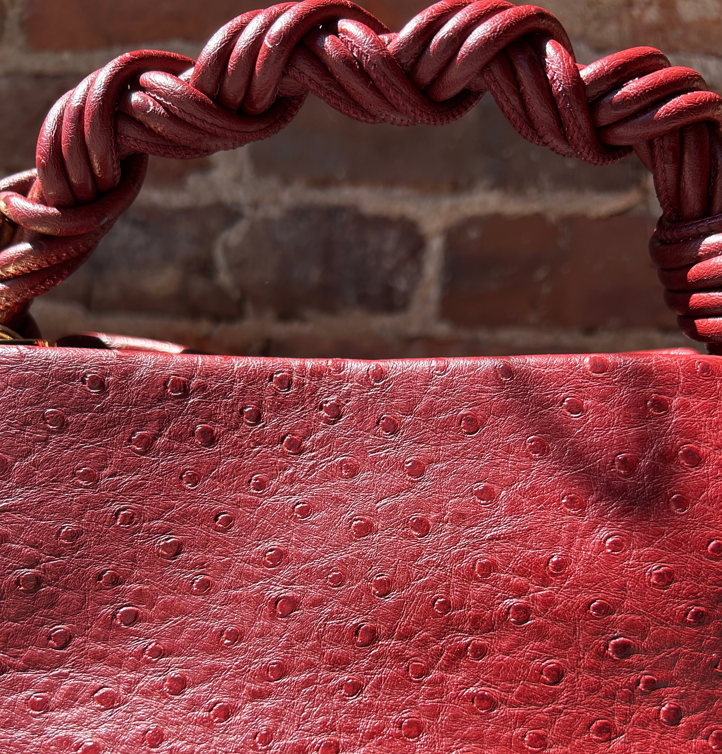 GANNI Bou Mini Ostrich - Brick Red Handbags - Sloane Boutique