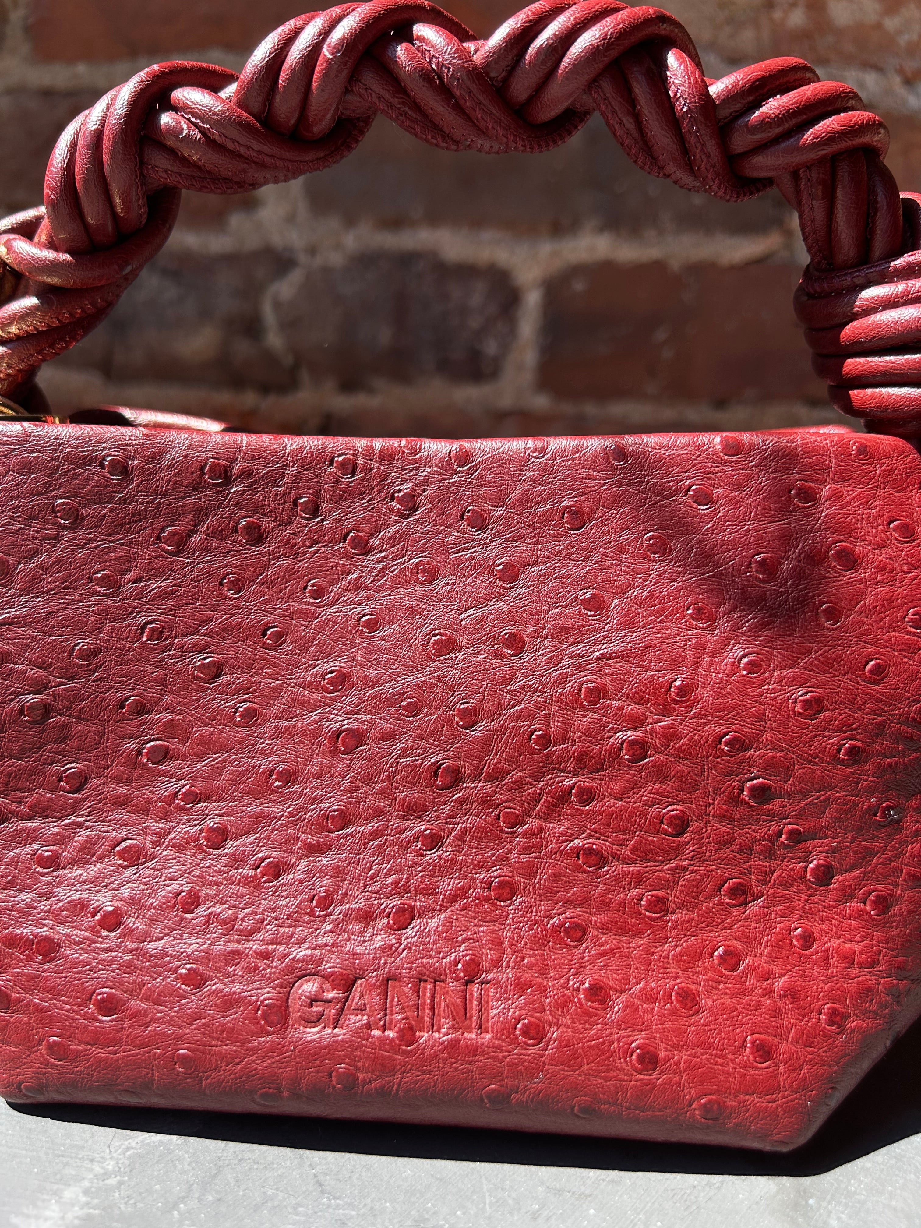 GANNI Bou Mini Ostrich - Brick Red Handbags - Sloane Boutique