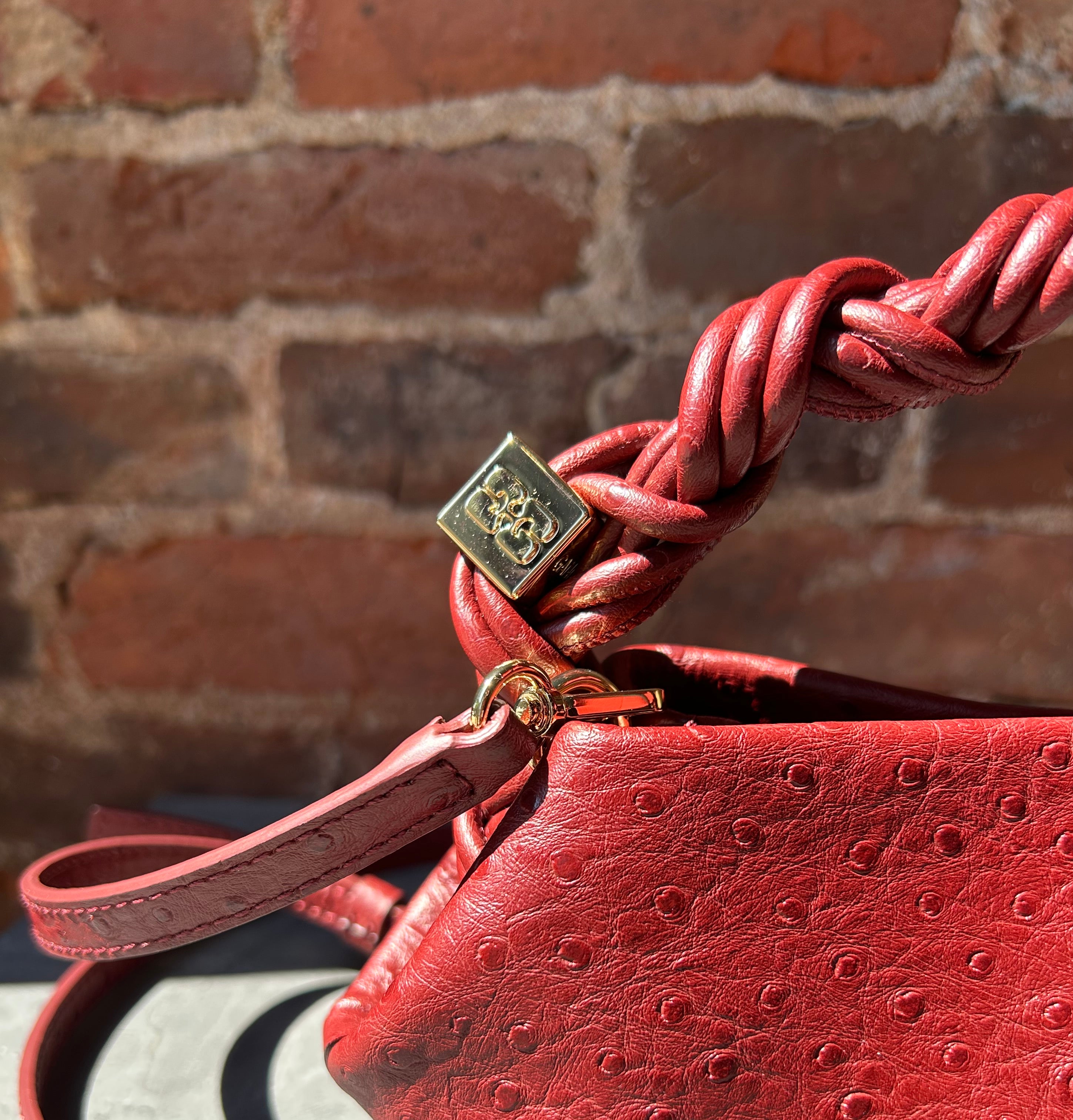 GANNI Bou Mini Ostrich - Brick Red Handbags - Sloane Boutique