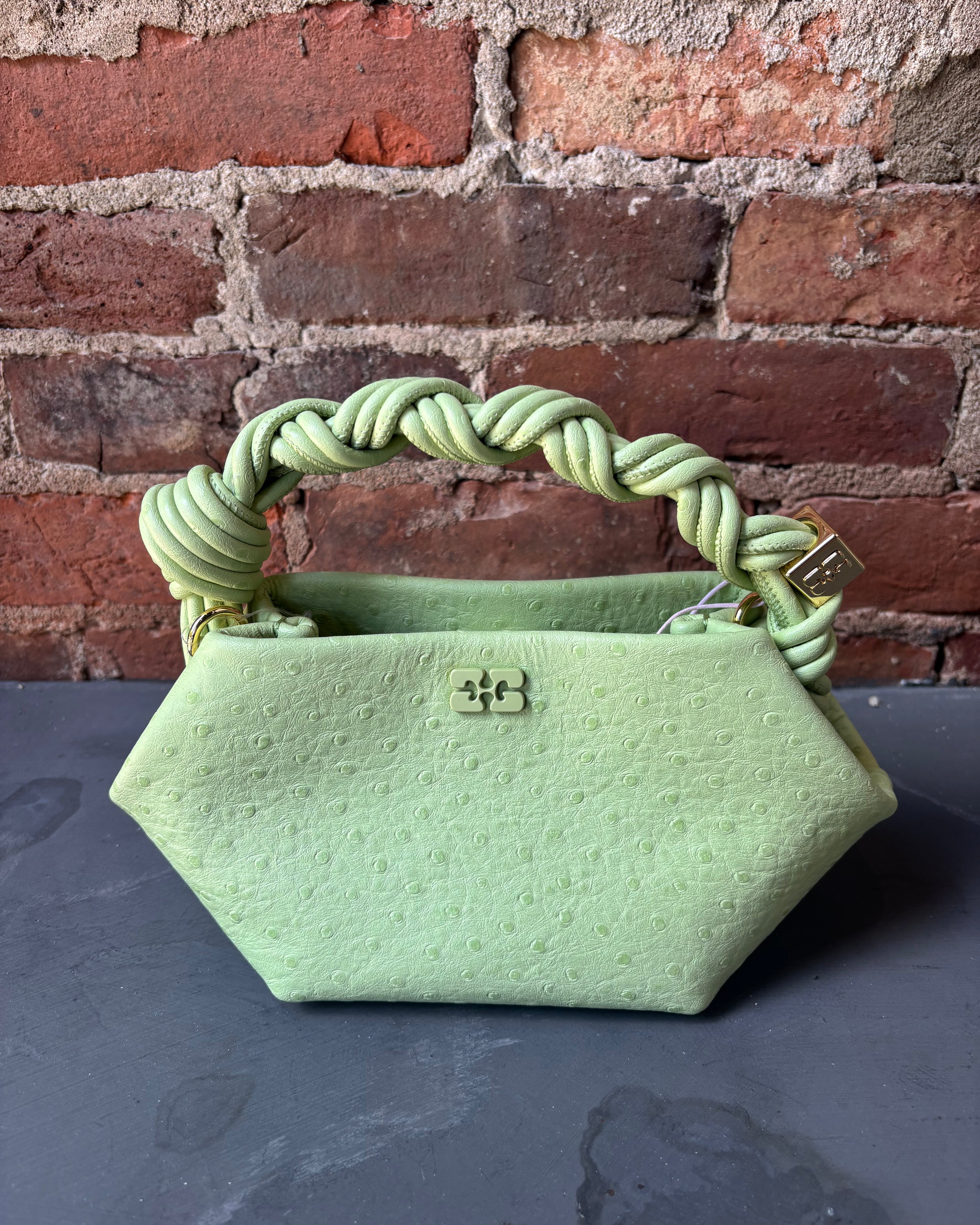 GANNI Bou Mini Ostrich - Lily Green Handbags - Sloane Boutique