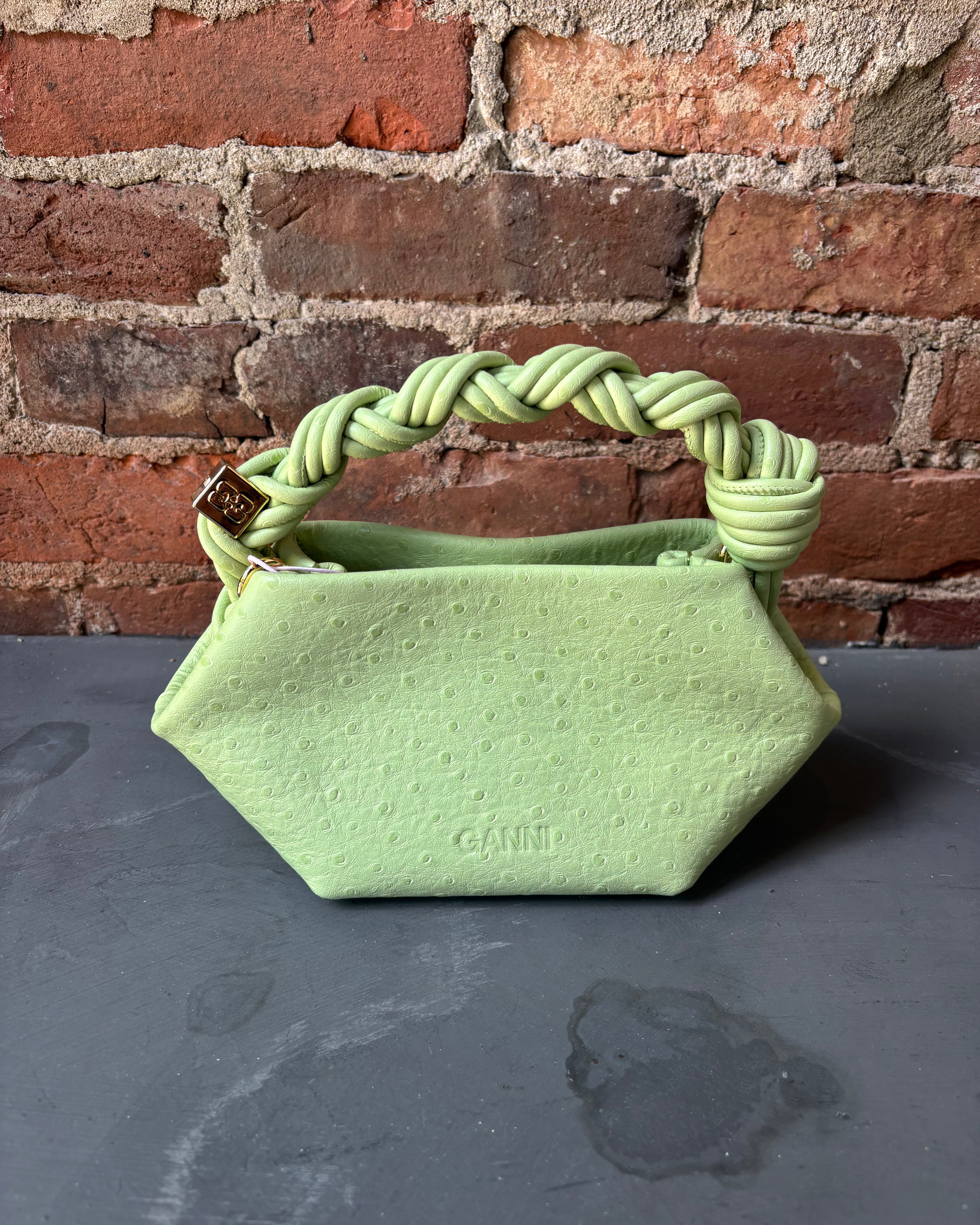 GANNI Bou Mini Ostrich - Lily Green Handbags - Sloane Boutique