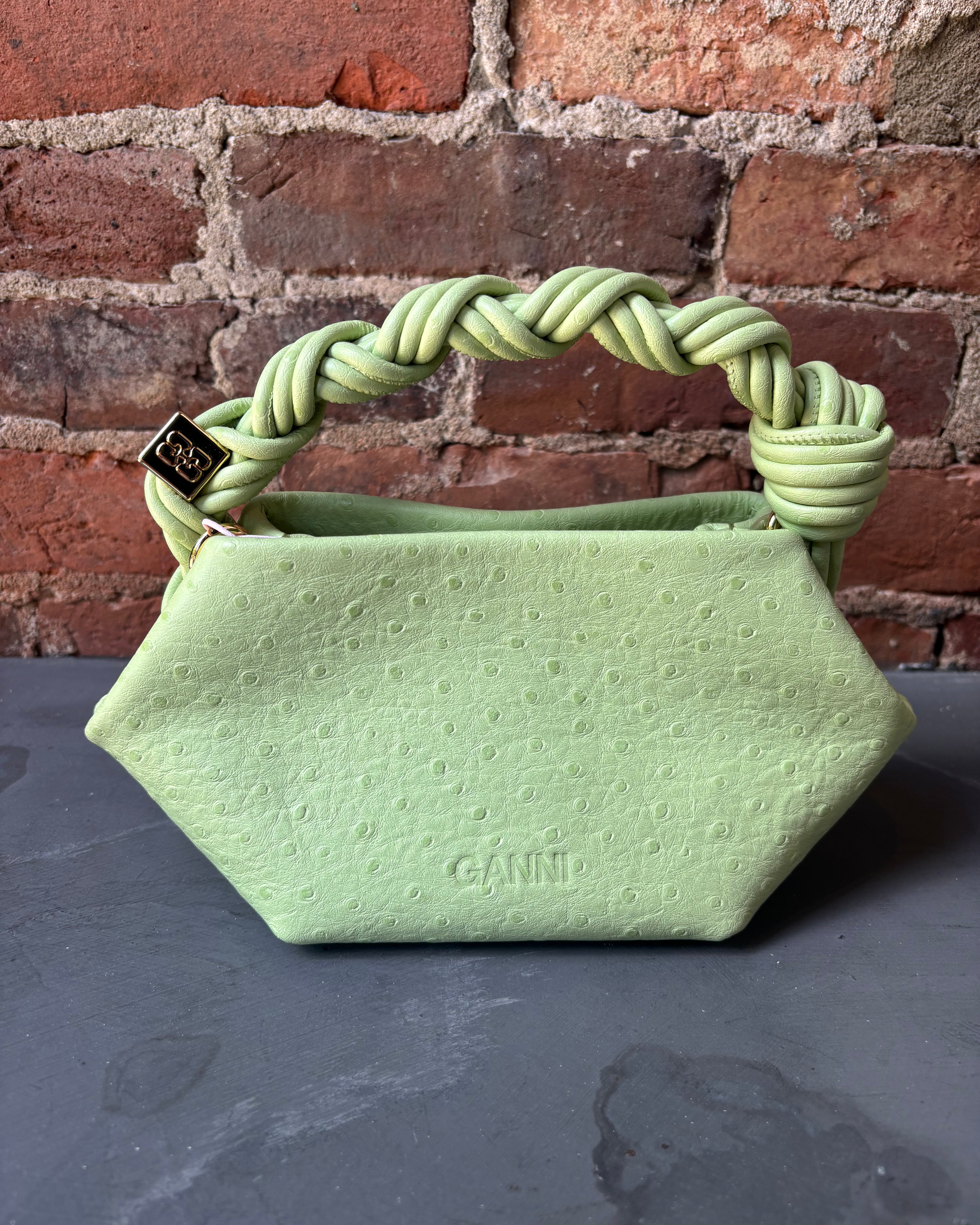 GANNI Bou Mini Ostrich - Lily Green Handbags - Sloane Boutique