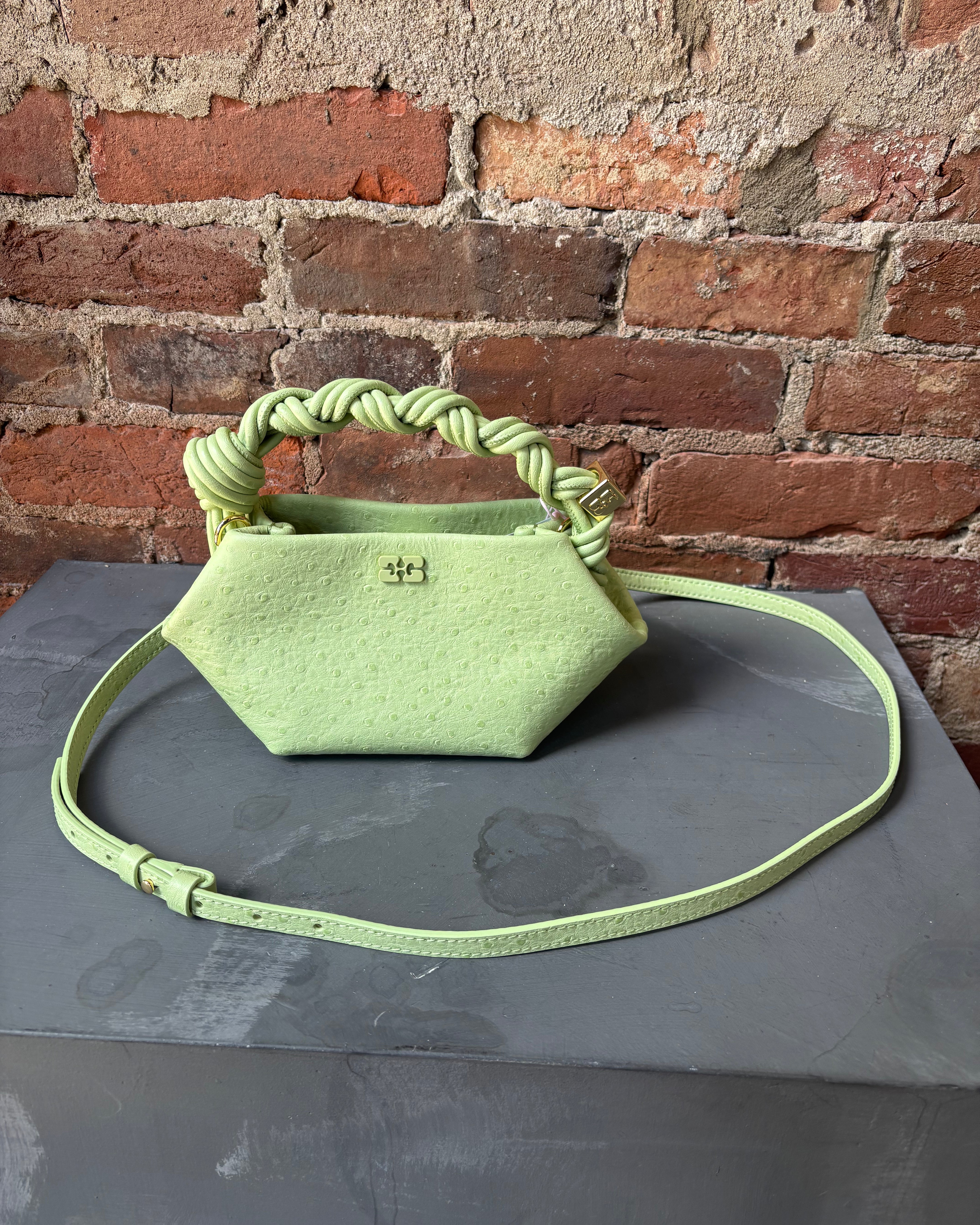 GANNI Bou Mini Ostrich - Lily Green Handbags - Sloane Boutique