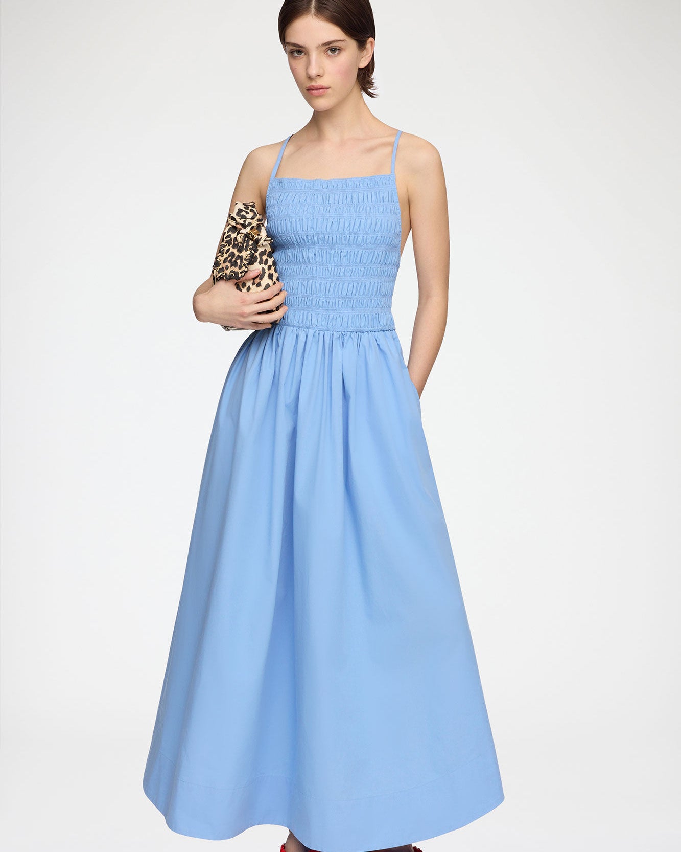 GANNI Compact Poplin Long Smocked Dress - Azurine Dresses - Sloane Boutique