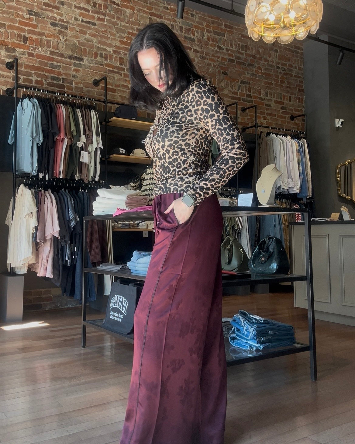 GANNI Fluid Satin Jacquard Elasticated Pants - Port Royale Women's Bottoms - Sloane Boutique