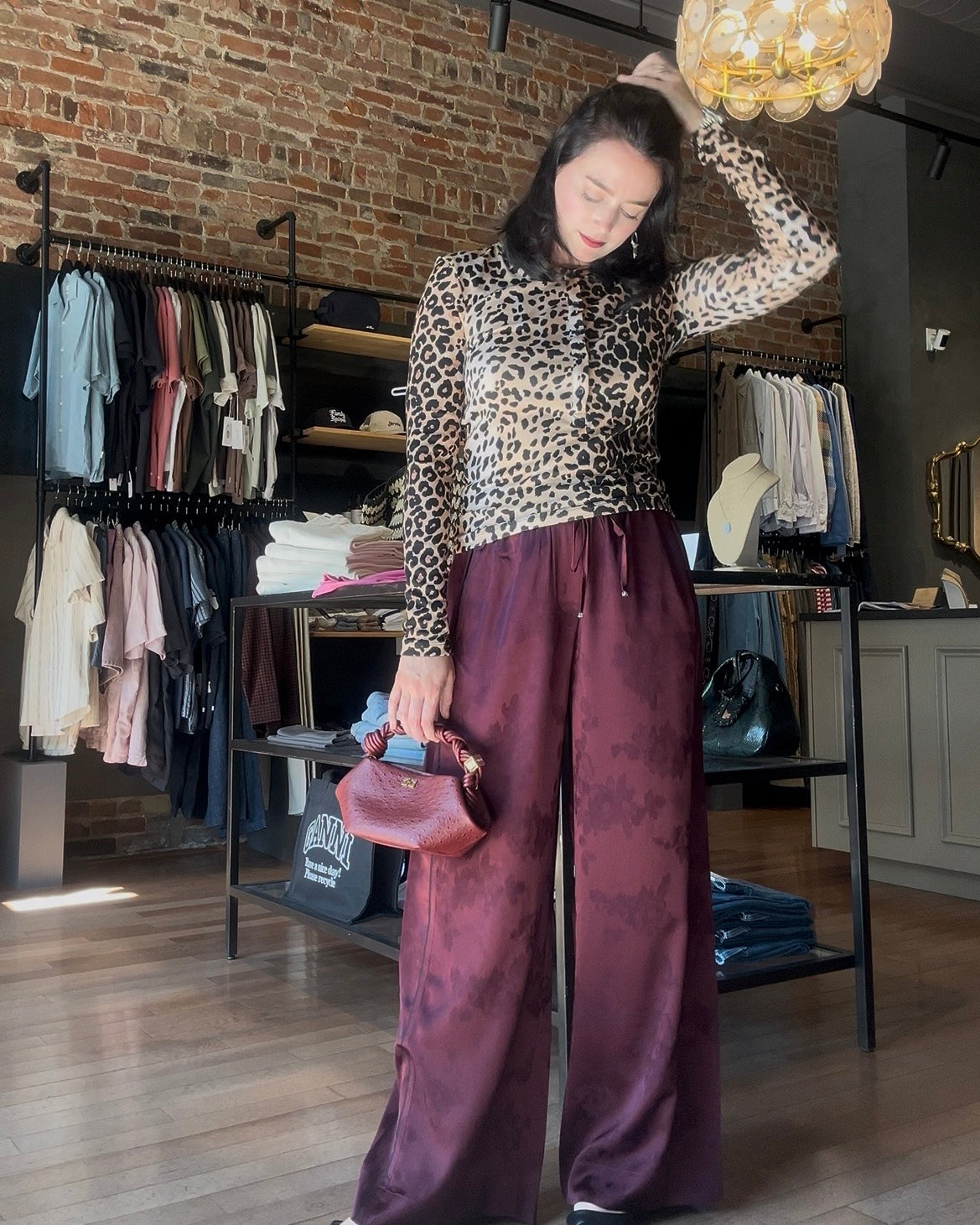 GANNI Fluid Satin Jacquard Elasticated Pants - Port Royale Women's Bottoms - Sloane Boutique
