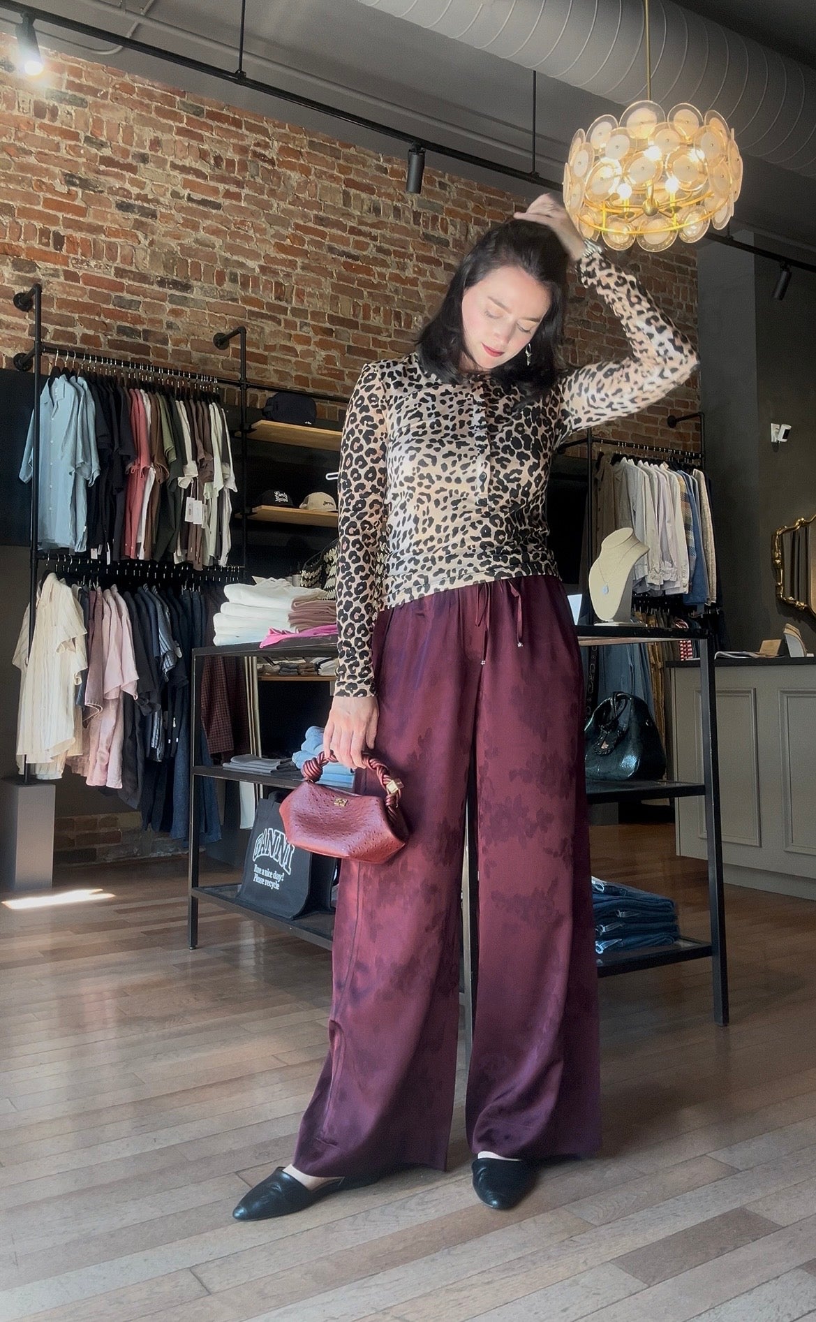 GANNI Fluid Satin Jacquard Elasticated Pants - Port Royale Women's Bottoms - Sloane Boutique