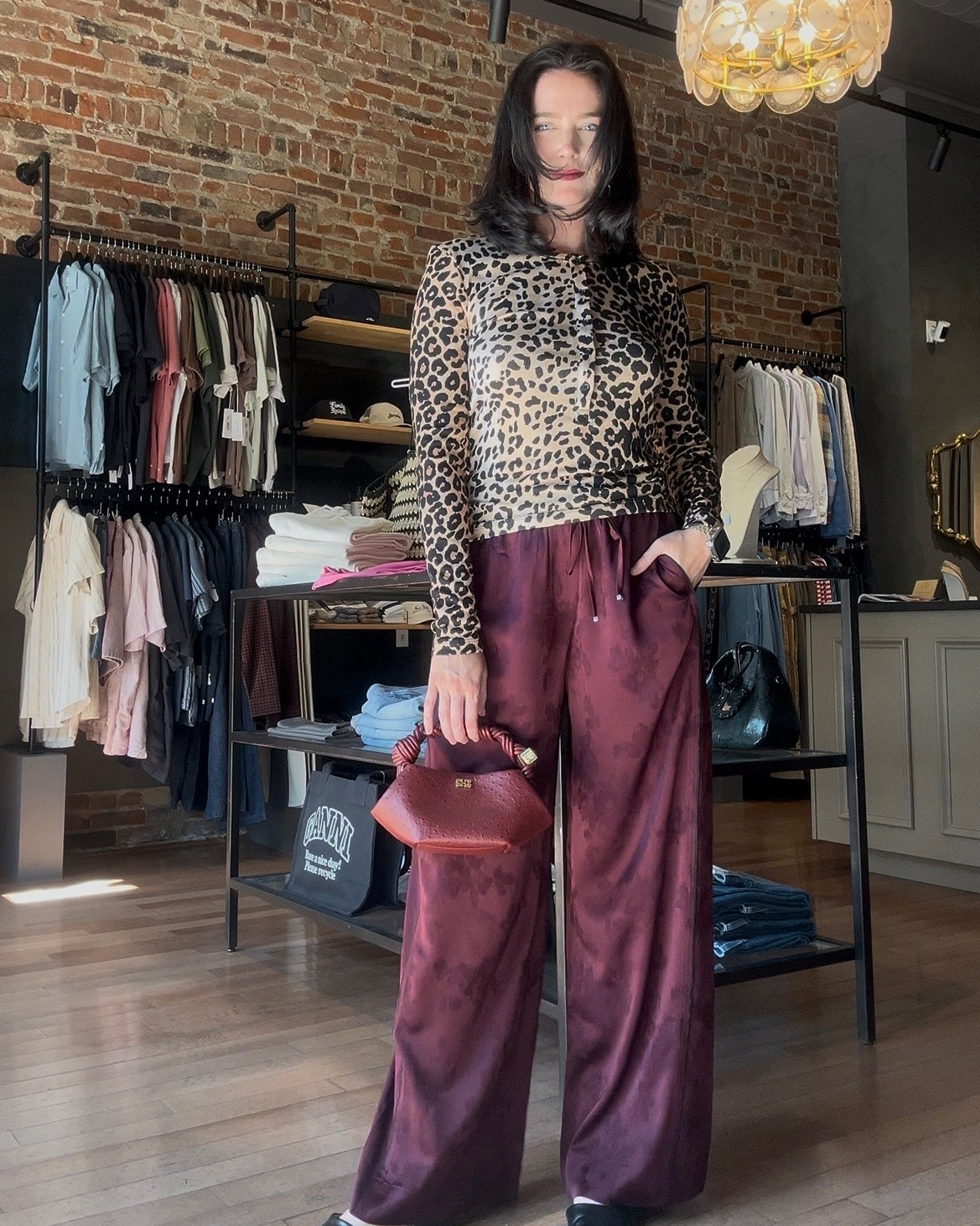 GANNI Fluid Satin Jacquard Elasticated Pants - Port Royale Women's Bottoms - Sloane Boutique