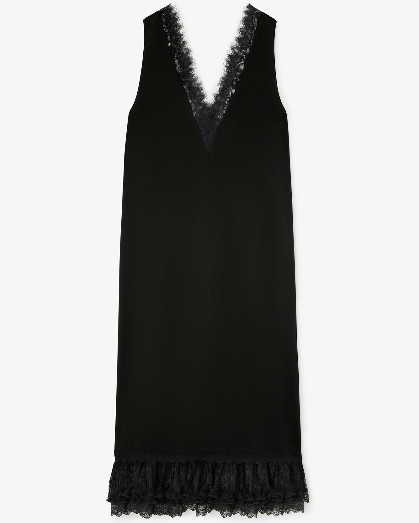 Ganni Fluid Satin V-Neck Lace Dress - Black Dresses - Sloane Boutique