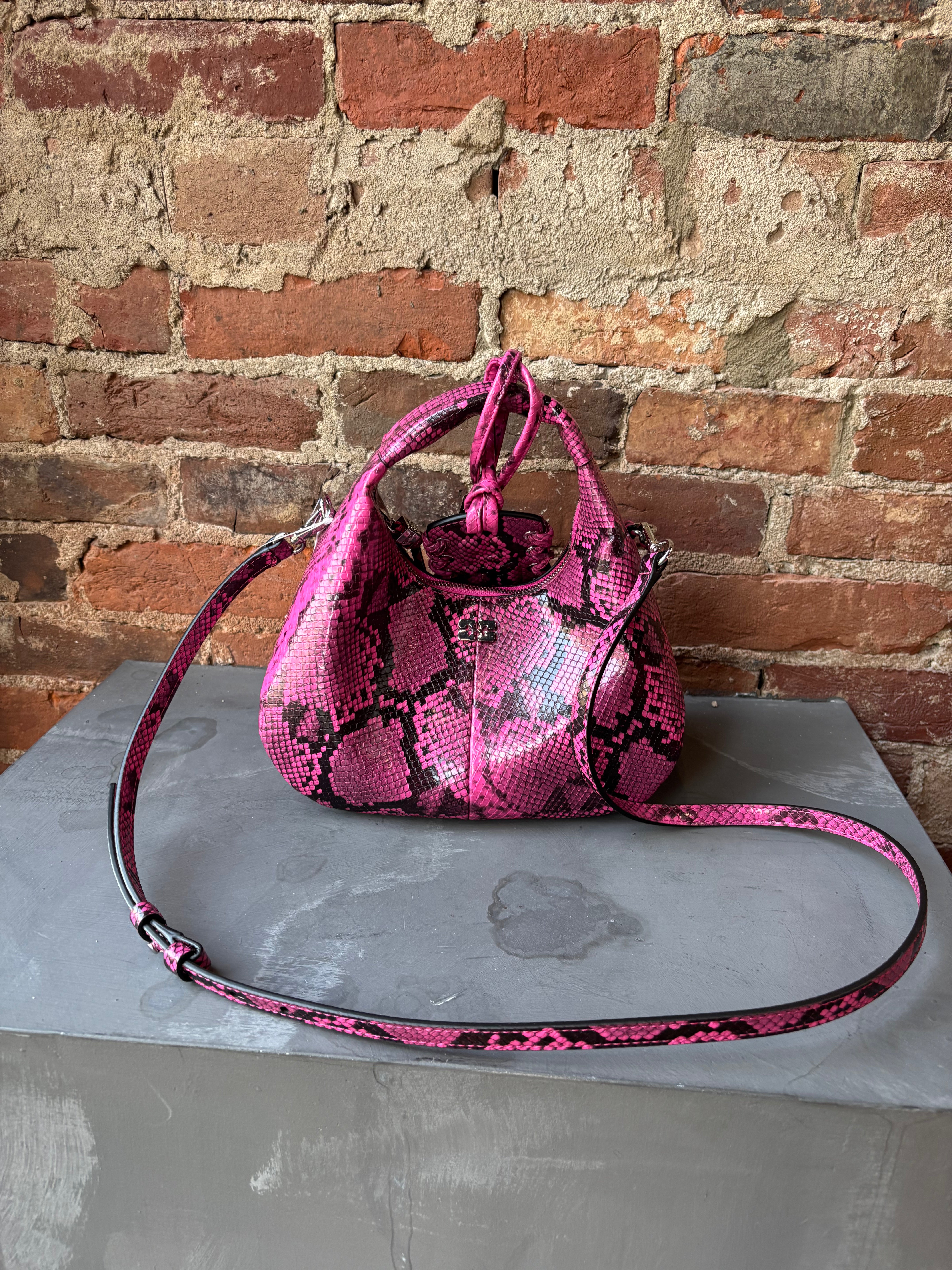 GANNI Hobo Mini Snake - Raspberry Rose Handbags - Sloane Boutique