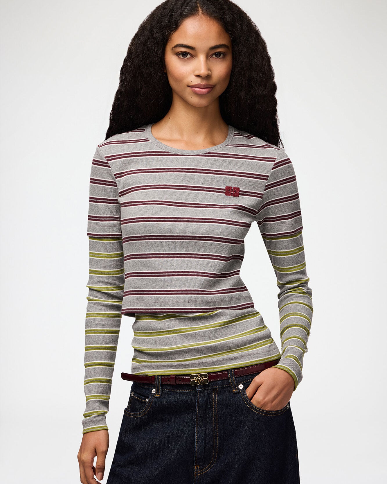 Ganni Long Sleeve Double Layer Top - Port Royale Women's Tops - Sloane Boutique