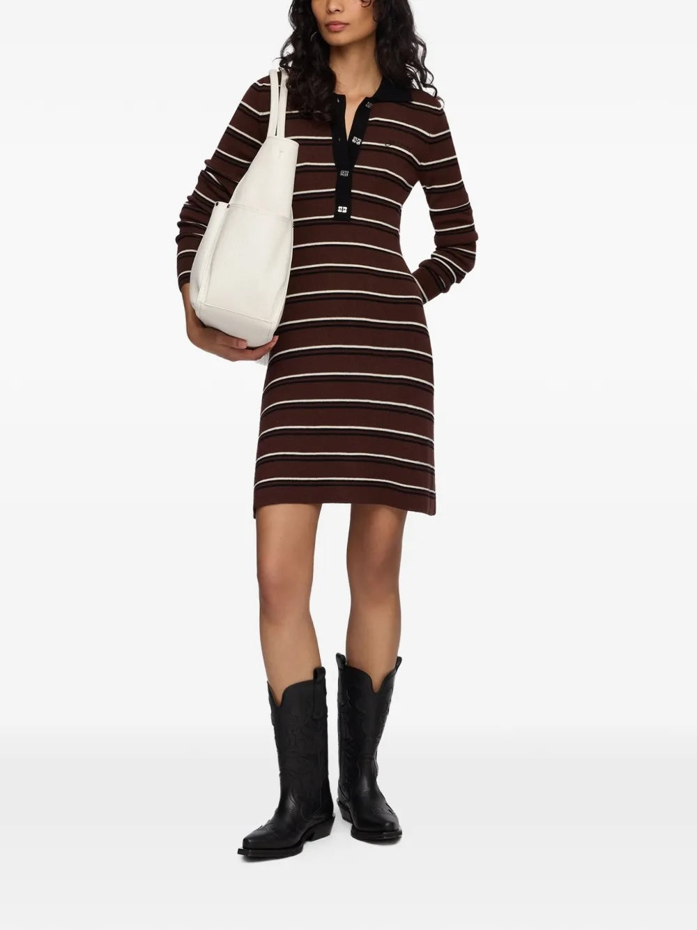 Ganni Mini Ribbed Merino Dress - Brown Dresses - Sloane Boutique