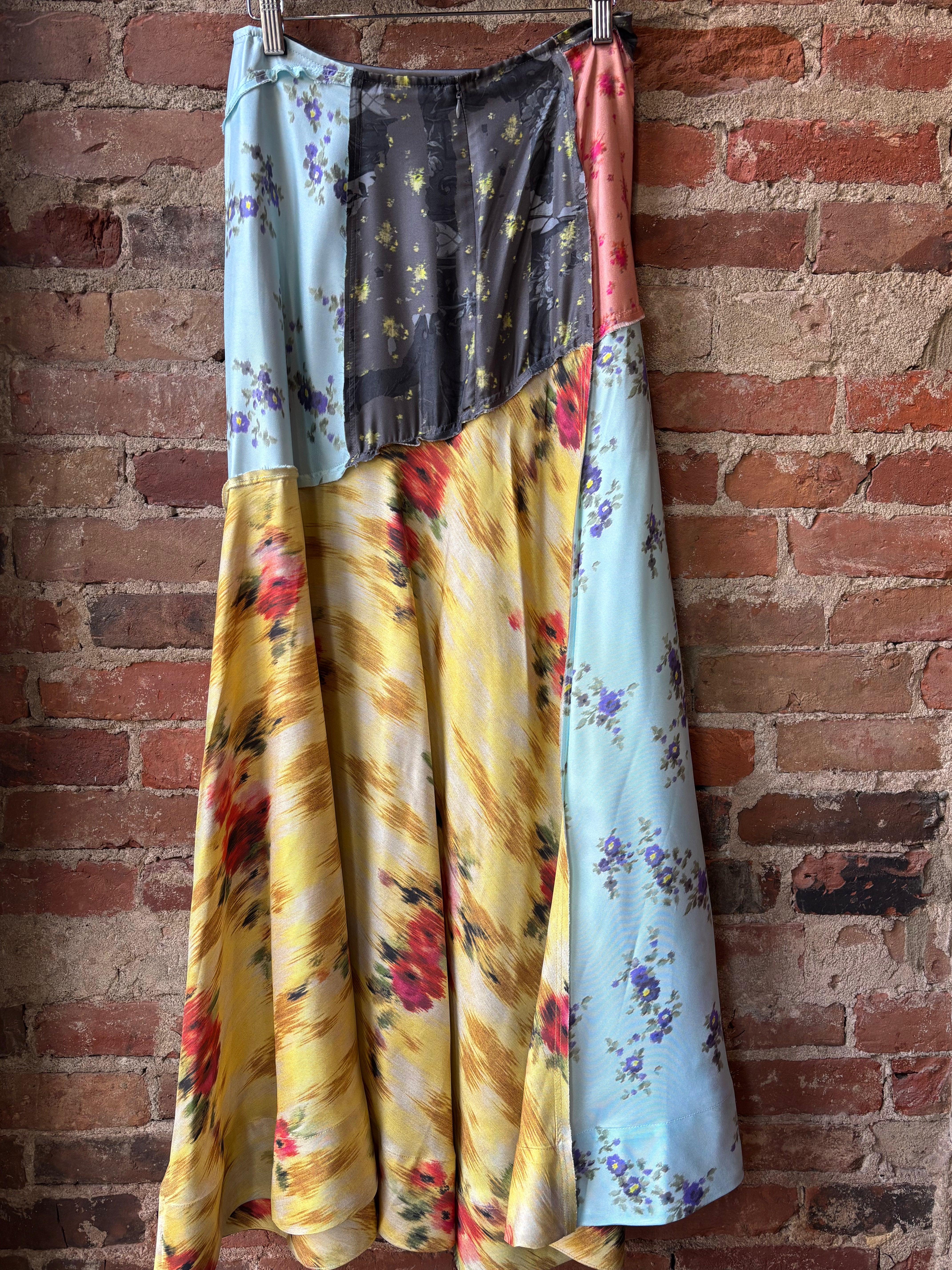 GANNI Multi Printed Silk Twill Fluid Skirt - Iced Aqua Women's Bottoms - Sloane Boutique