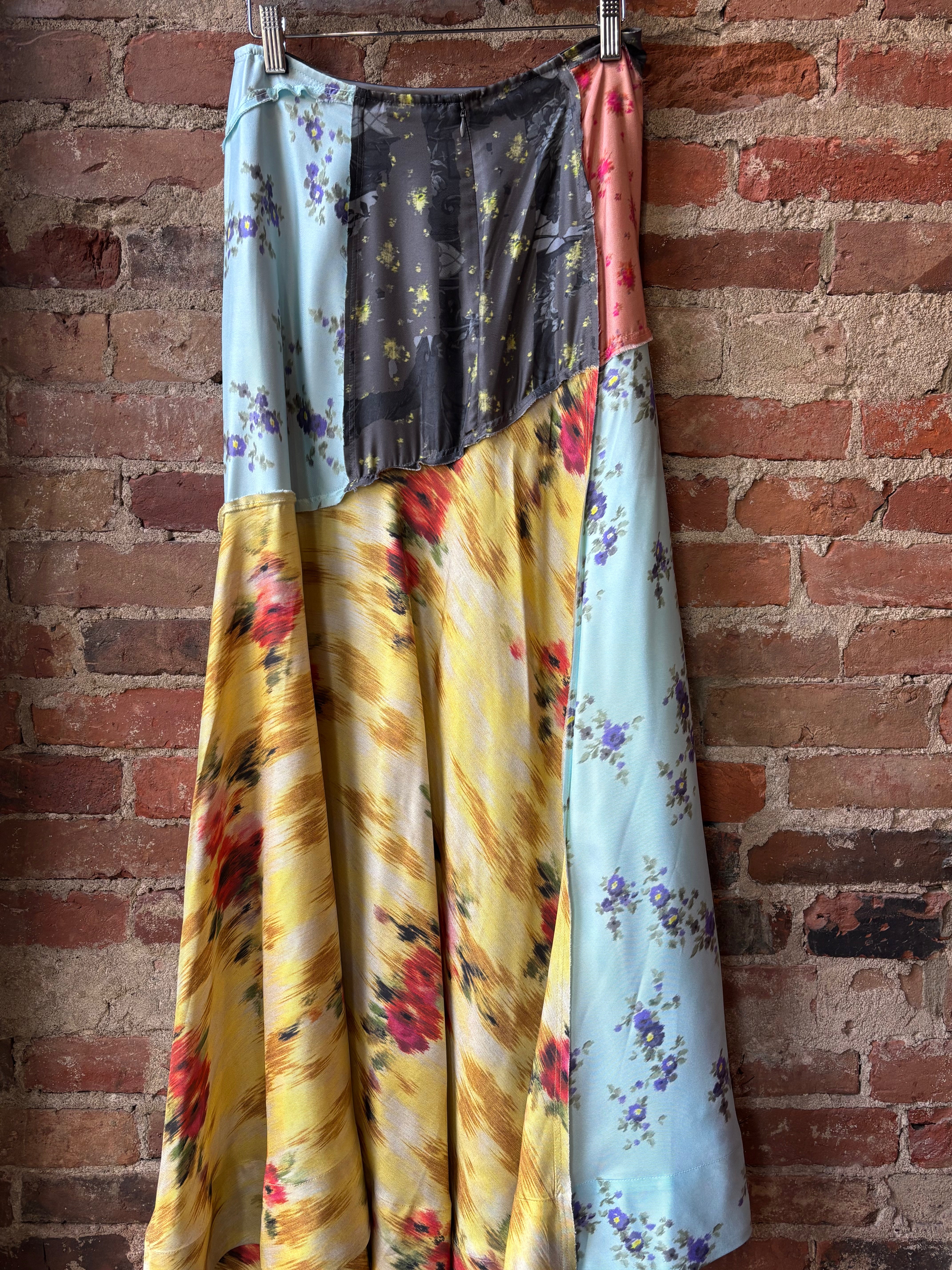 GANNI Multi Printed Silk Twill Fluid Skirt - Iced Aqua Women's Bottoms - Sloane Boutique