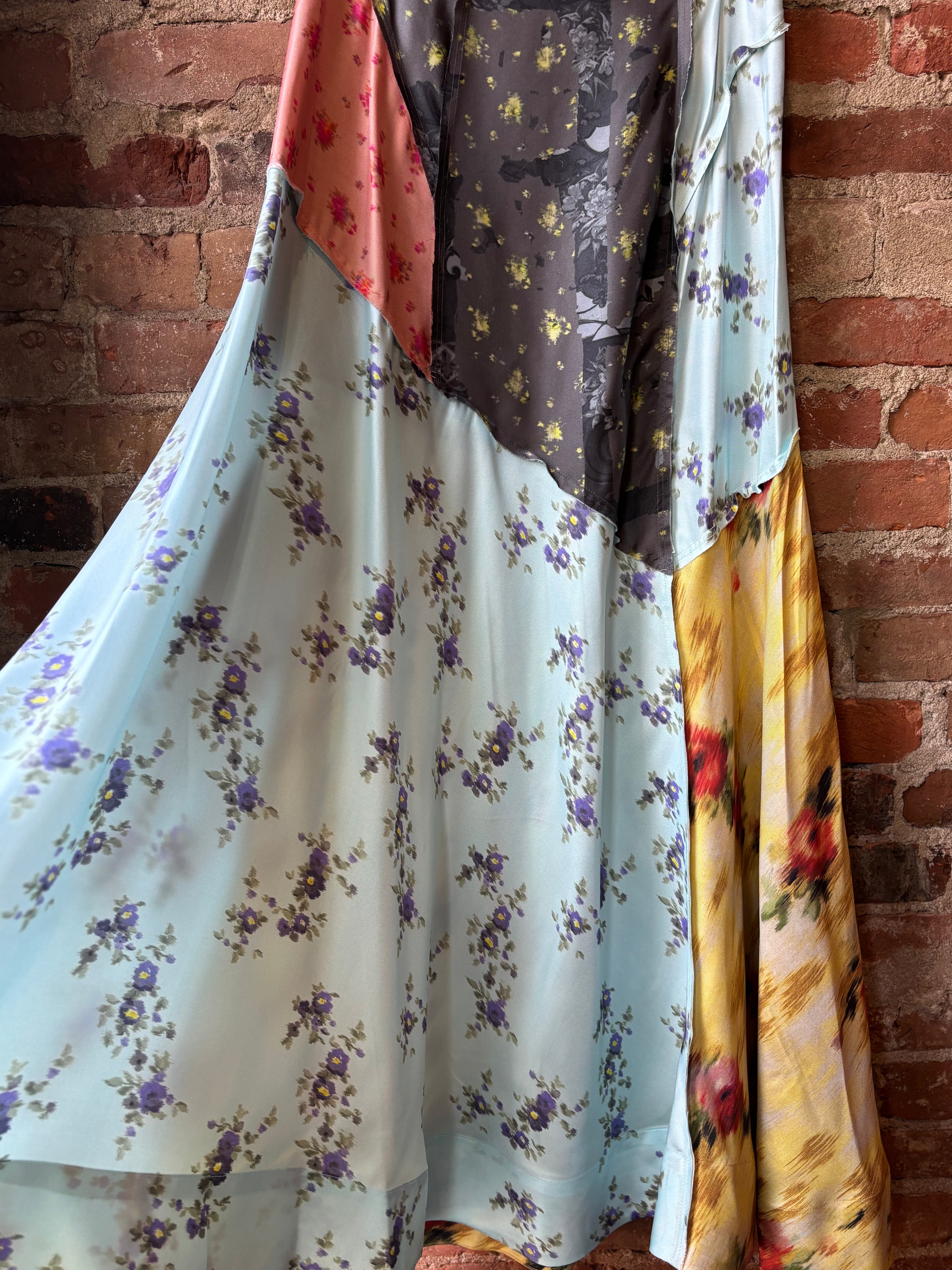 GANNI Multi Printed Silk Twill Fluid Skirt - Iced Aqua Women's Bottoms - Sloane Boutique