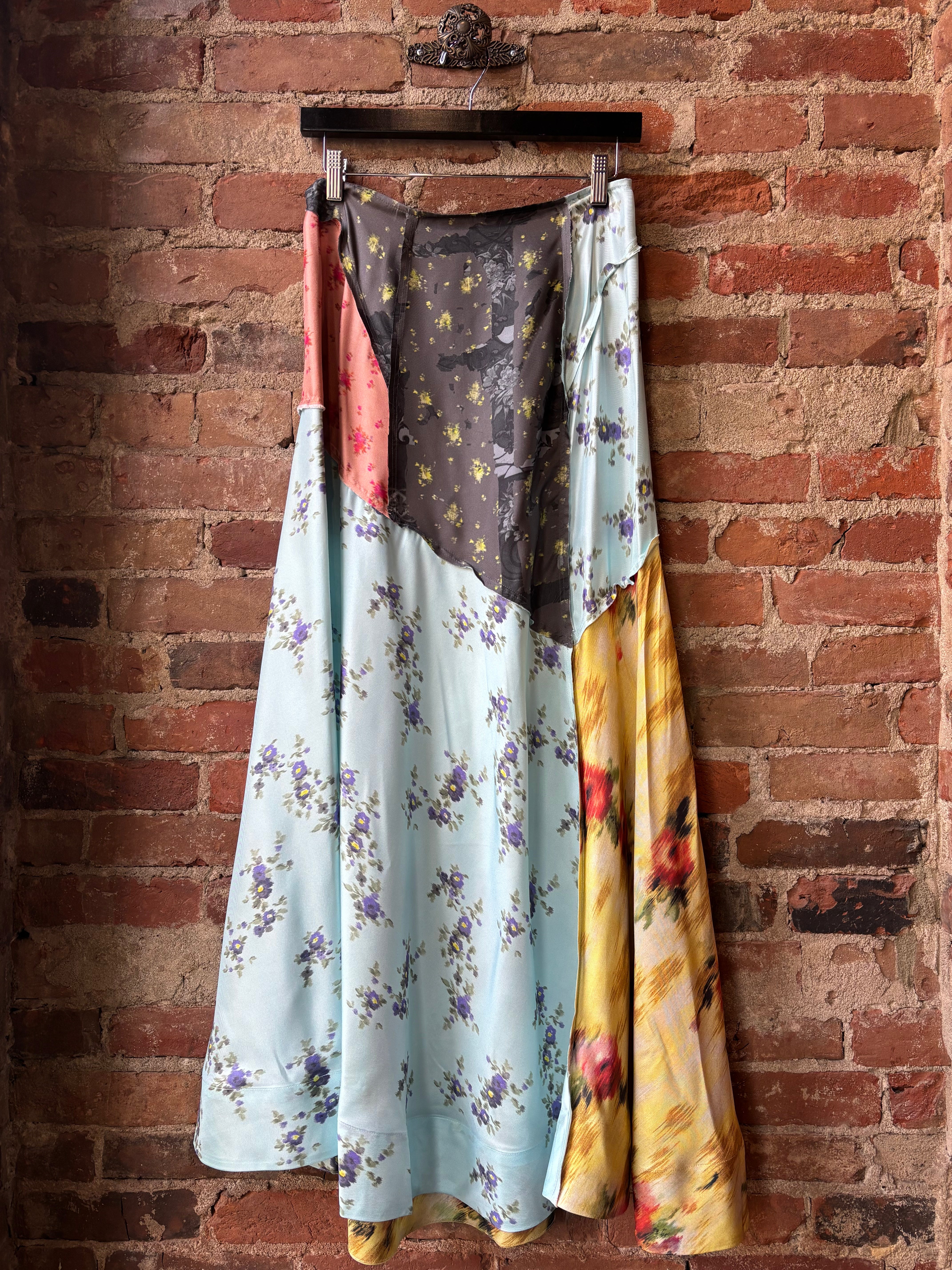 GANNI Multi Printed Silk Twill Fluid Skirt - Iced Aqua Women's Bottoms - Sloane Boutique