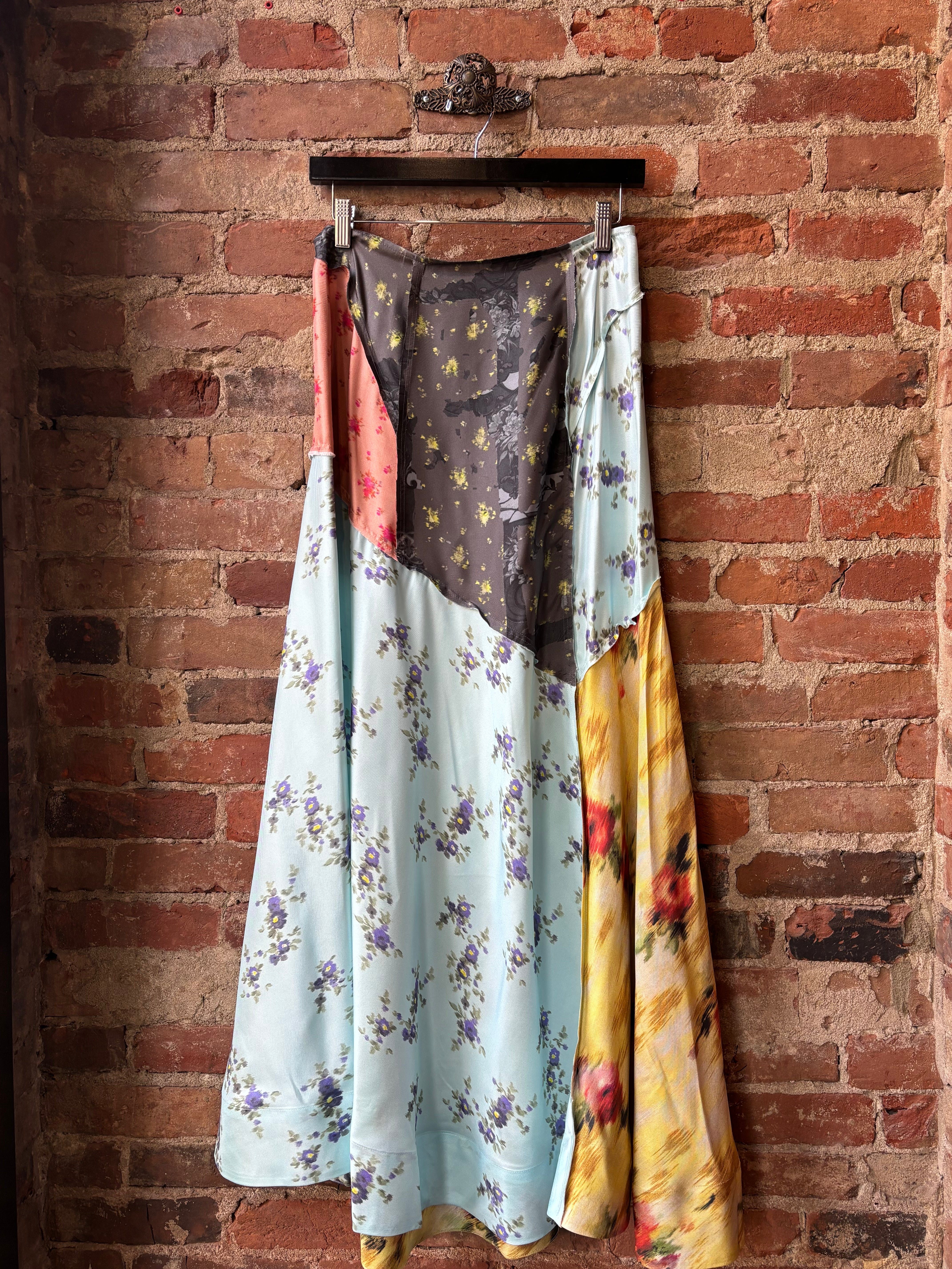 GANNI Multi Printed Silk Twill Fluid Skirt - Iced Aqua Women's Bottoms - Sloane Boutique