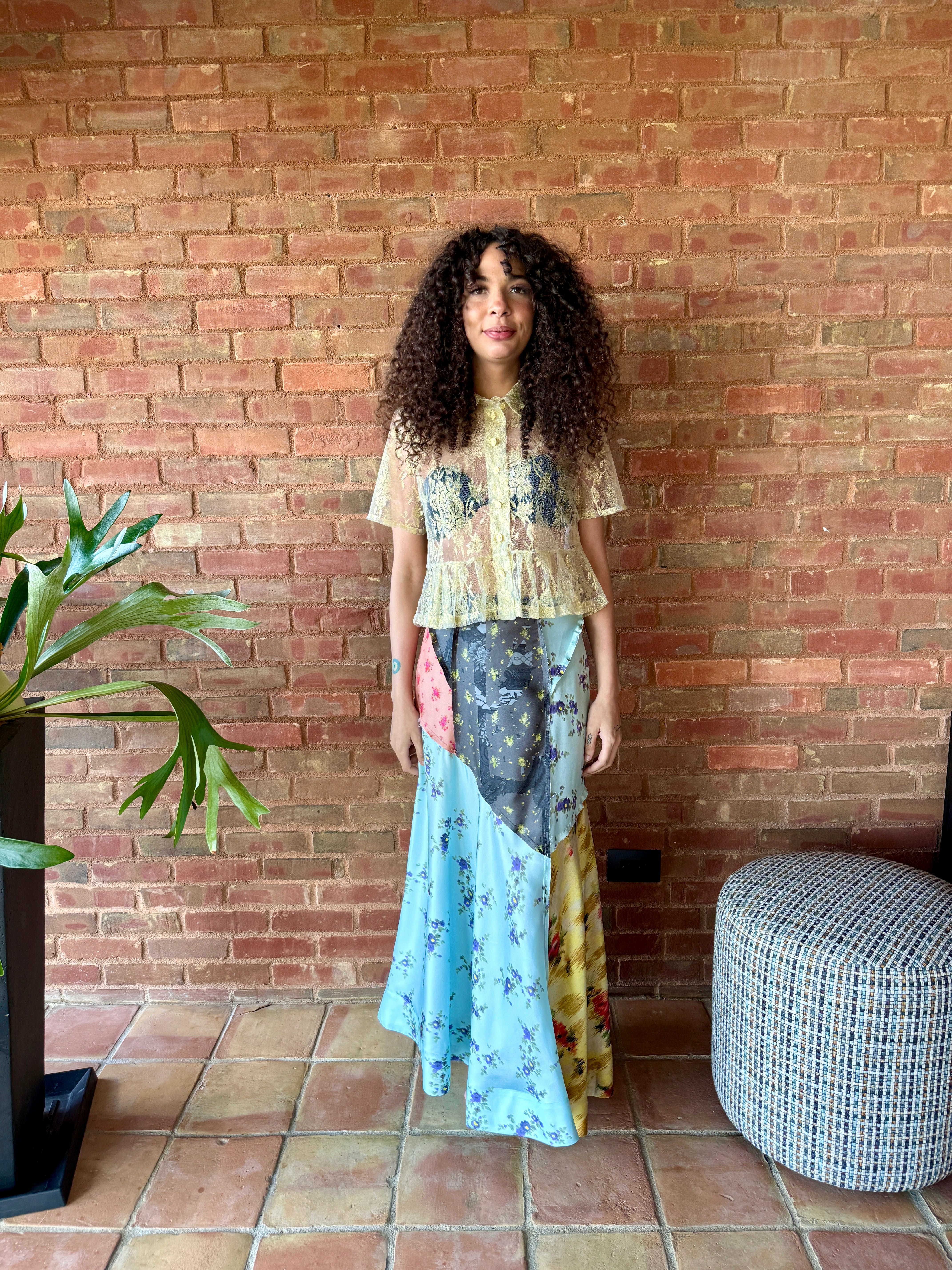 GANNI Multi Printed Silk Twill Fluid Skirt - Iced Aqua Women's Bottoms - Sloane Boutique