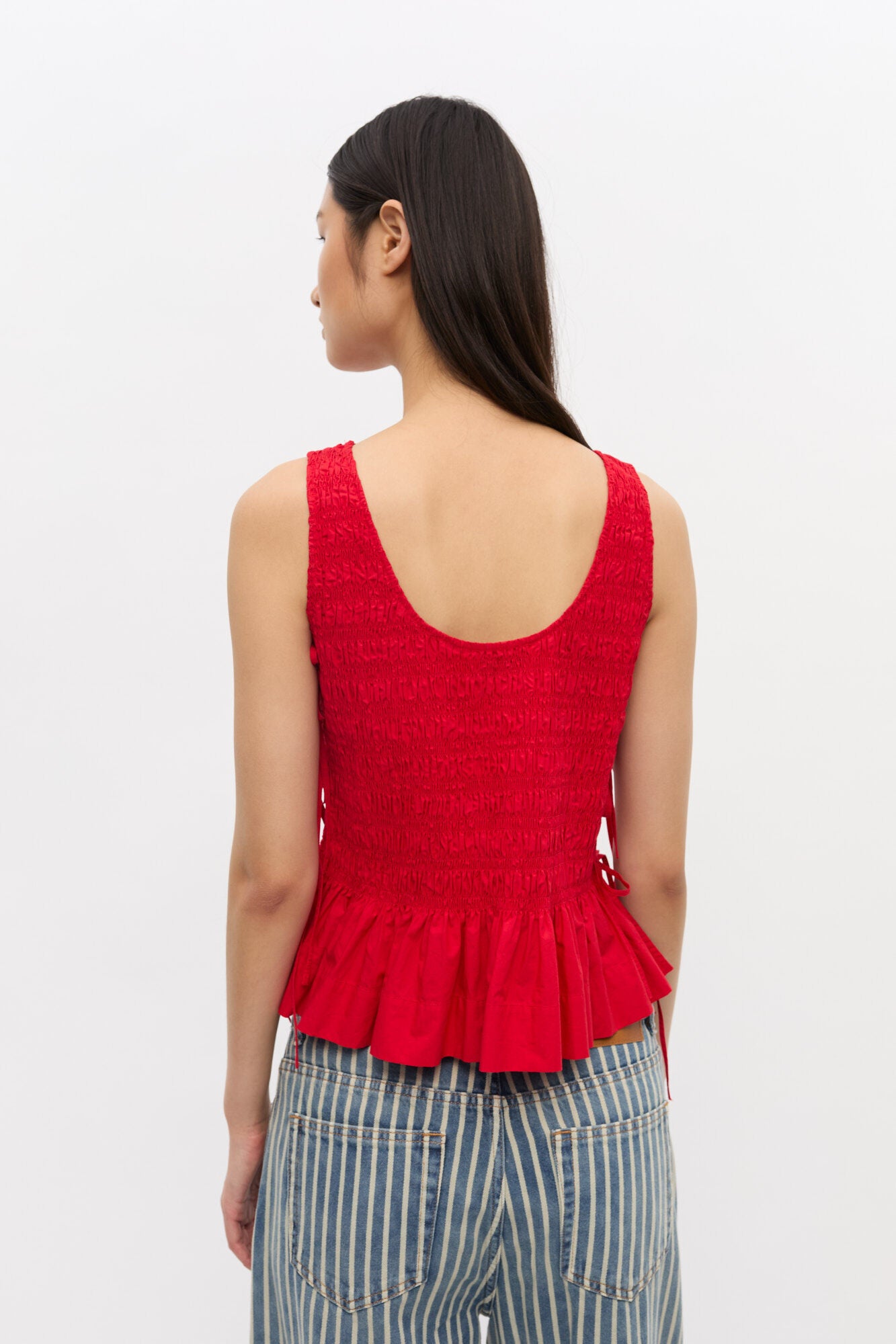Ganni Poplin Smock Tie String Top - Racing Red Women's Tops - Sloane Boutique