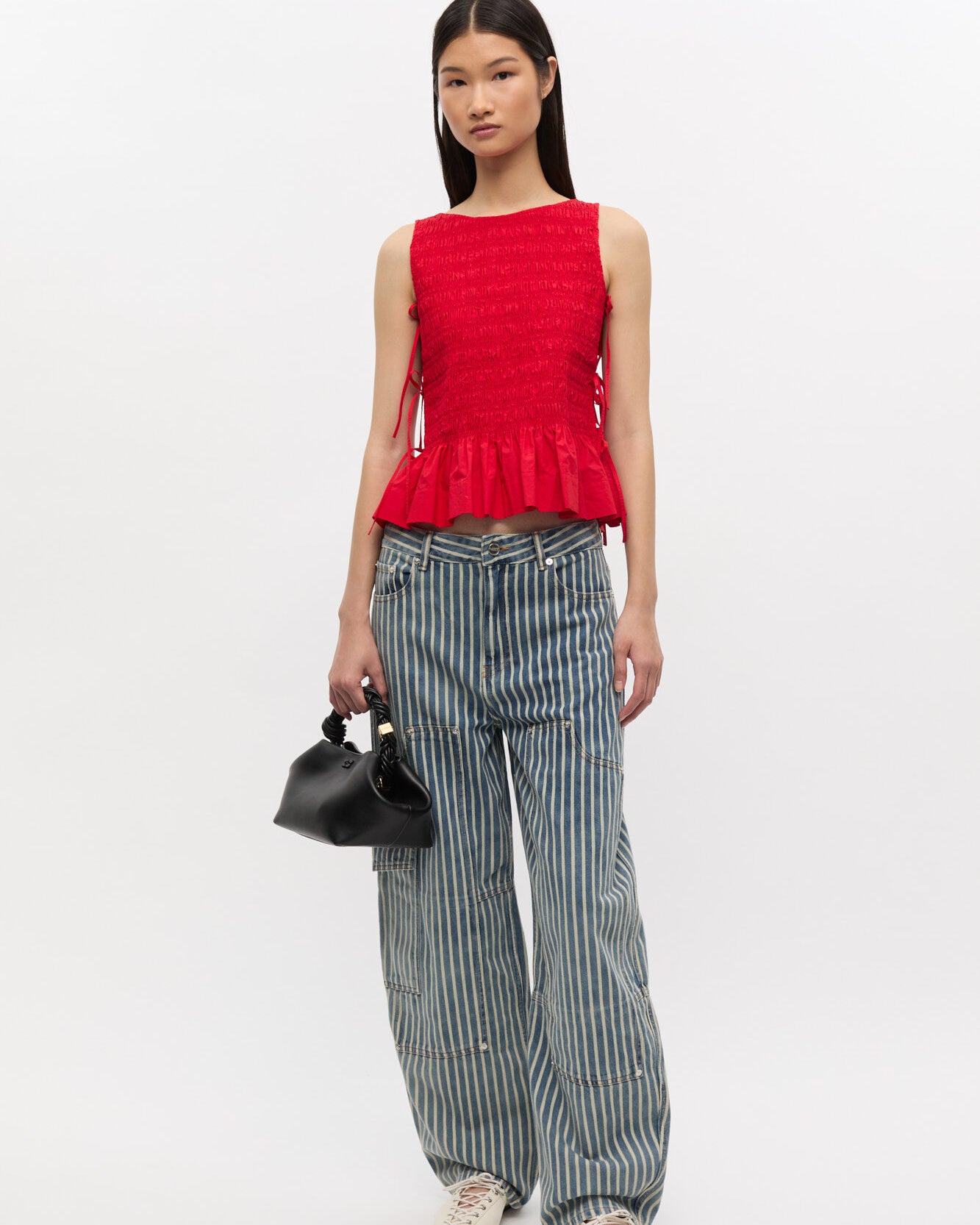 Ganni Poplin Smock Tie String Top - Racing Red Women's Tops - Sloane Boutique